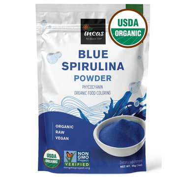 USDA Organic Blue Spirulina Powder (Phycocyanin Extract), No Fishy Smell, 100% Vegan Protein from Blue-Green Algae, 28 Servings,