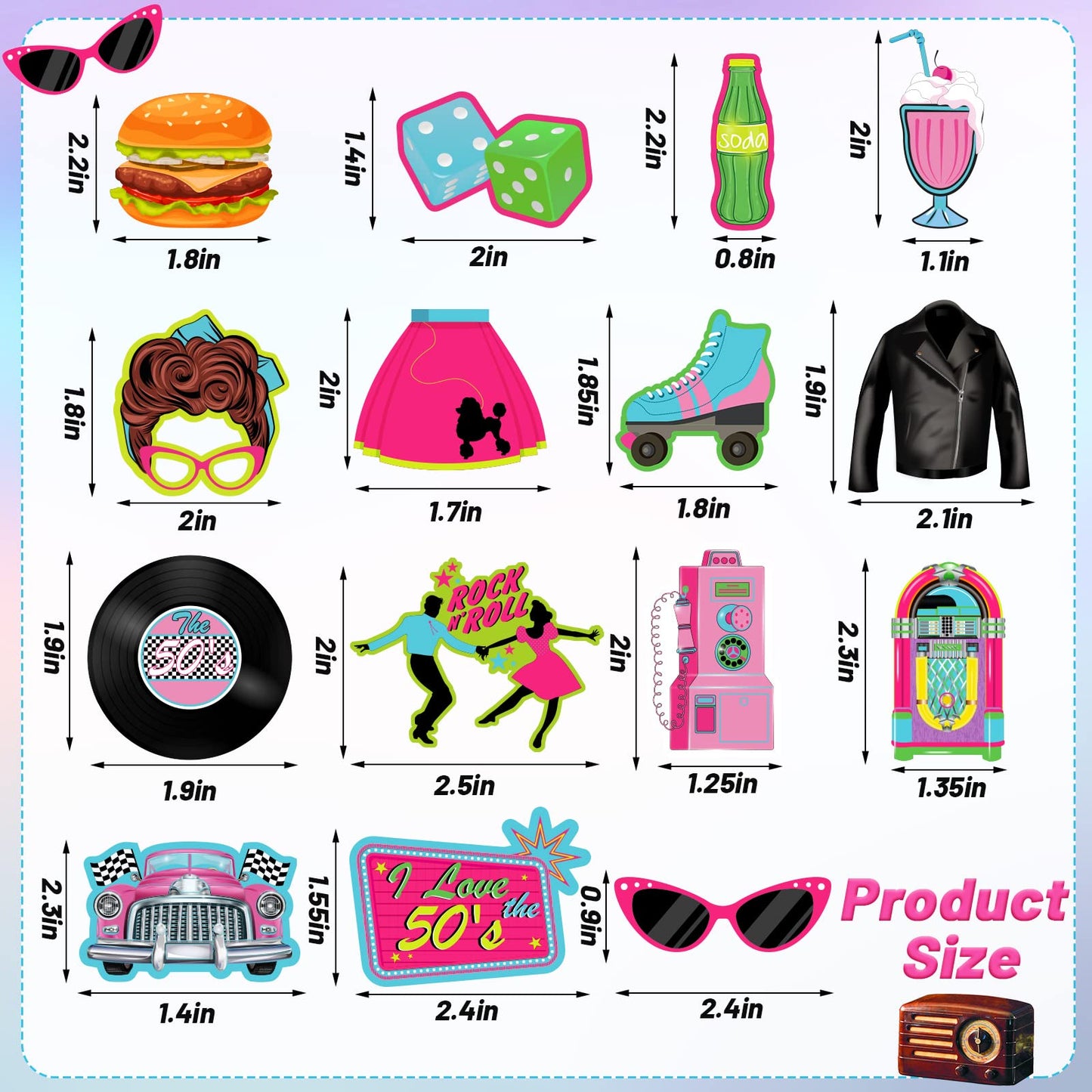 Jecery 45 Pieces 1950S Cupcake Topper Rock And Roll Music Party Decorations 50S Music Soda Shop Cake Decoration For Retro 50'S 6