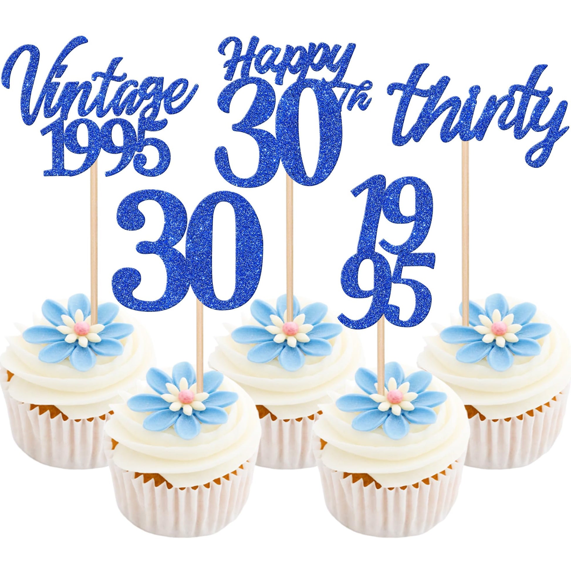 30PCS Happy 30th Birthday Cupcake Toppers Cheers to 30 Vintage 1995 Cupcake Picks Hello 30 Thirty 30th Birthday Decorations for 