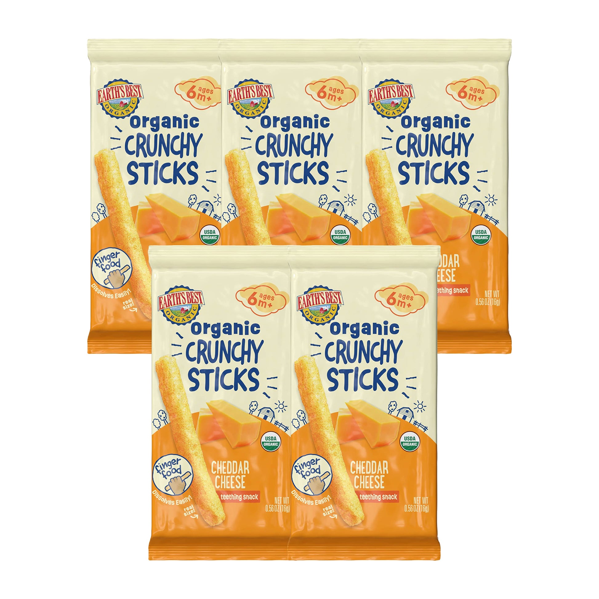 Earth'S Best Organic Baby Food, Dissolvable Teething Snack For Babies 6 Months And Older, Cheddar Cheese Crunchy Sticks, .56 Oz 