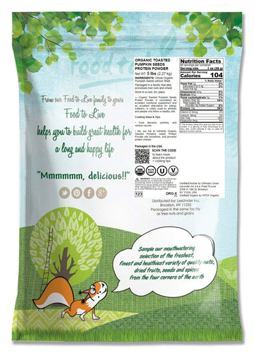 Food To Live Organic Toasted Pumpkin Seeds Protein Powder, 5 Pounds - 60% Protein, Non-Gmo, Pure, Plant Based,Vegan, Kosher, Bul