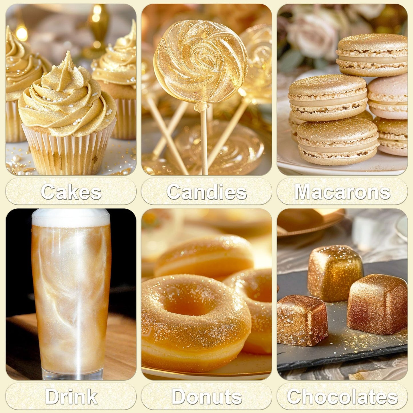 Iridescent Gold Edible Glitter - 5G Food Grade Cake Decorating Shimmering Glitter, Edible Sprinkle Luster Dust For Drinks, Choco