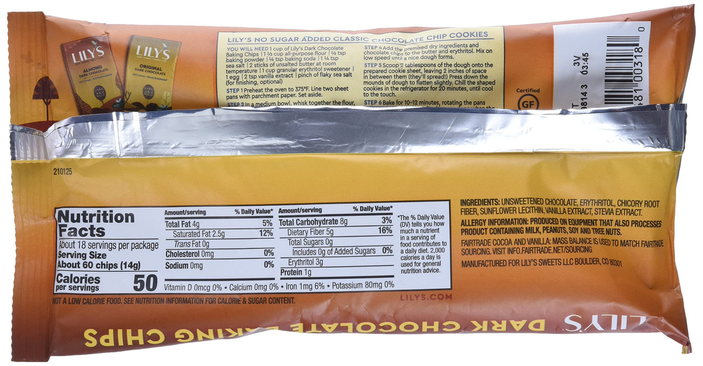 Lily'S Sweets, Dark Chocolate Baking Chips, 9 Ounce
