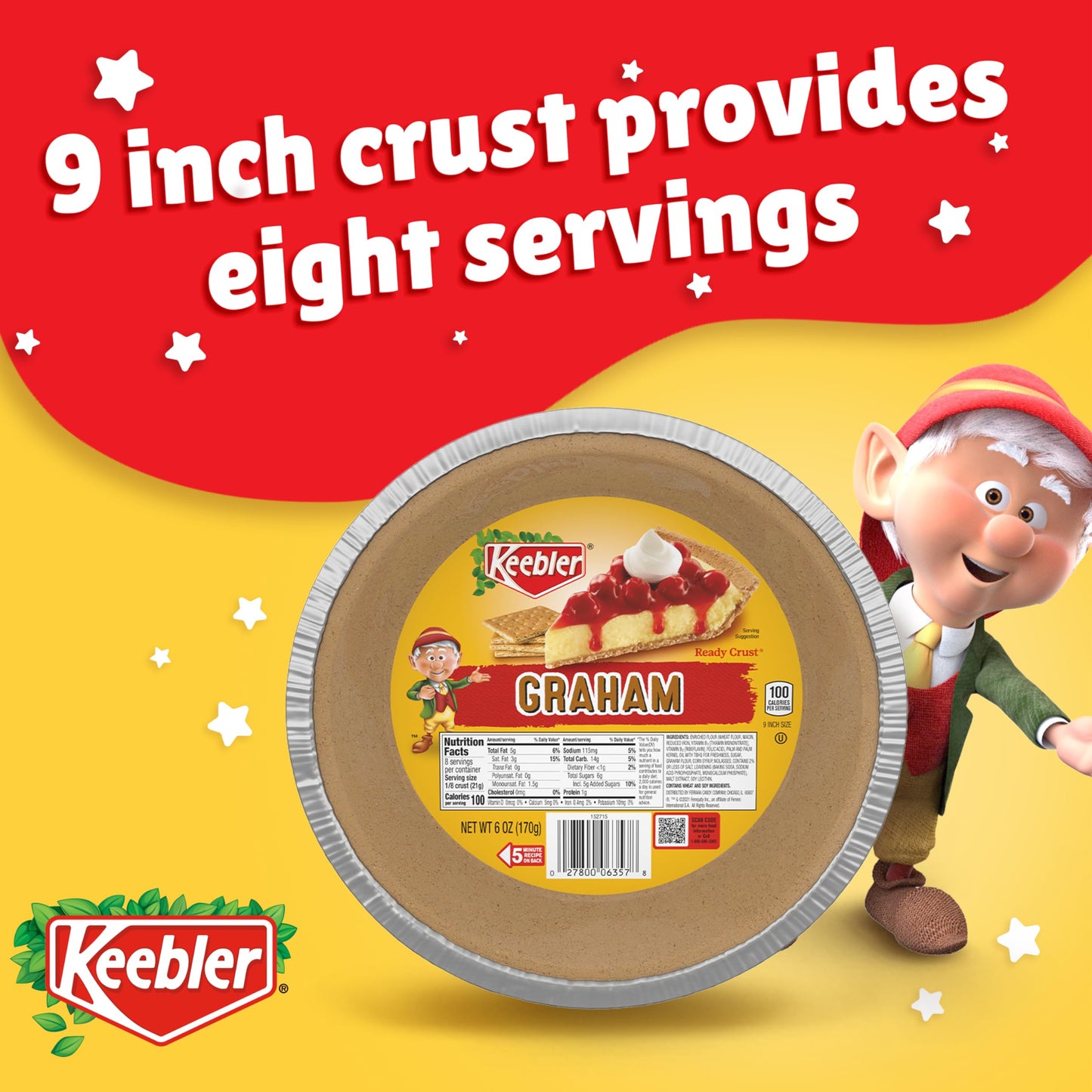 Keebler Ready Crust 9-Inch Graham Cracker Pie Crusts, Premade Pie Crusts For Baking And No-Bake, 12 ct