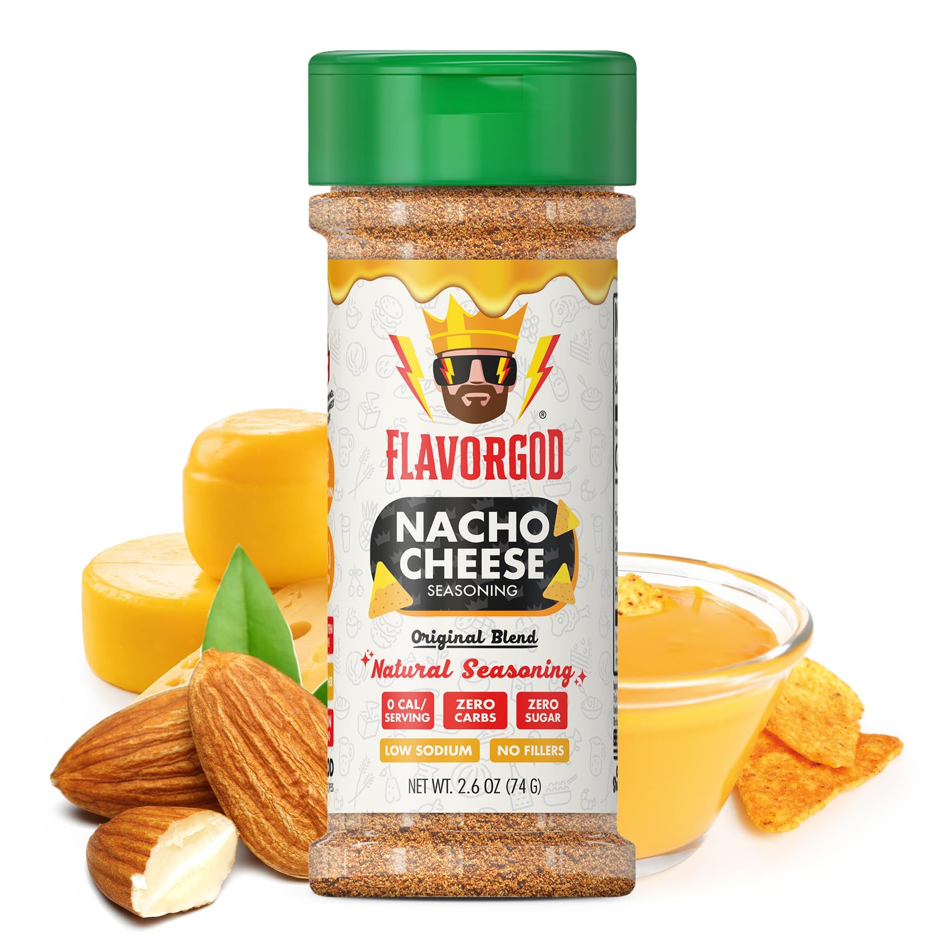 Nacho Cheese Seasoning Mix By Flavor God - Top-High Standardll Natural & Healthy Spice Blend For Chicken  Nachos  Dips  Chicken Nuggets  Salad  Eggs  Ravioli  Pizza  Tacos  & Pasta - Kosher  Dairy-Free  Gluten-Free  Keto Friendly