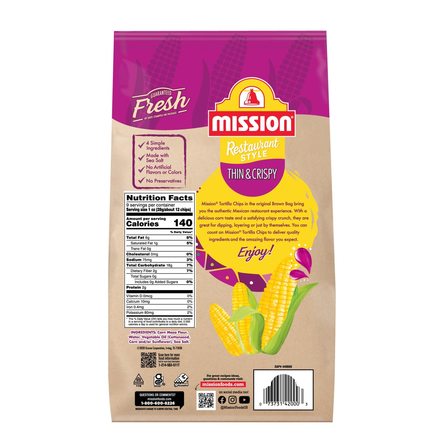 Mission Thin & Crispy Tortilla Chips, Restaurant Style Corn Tortilla Chips, 9 oz., Gluten Free