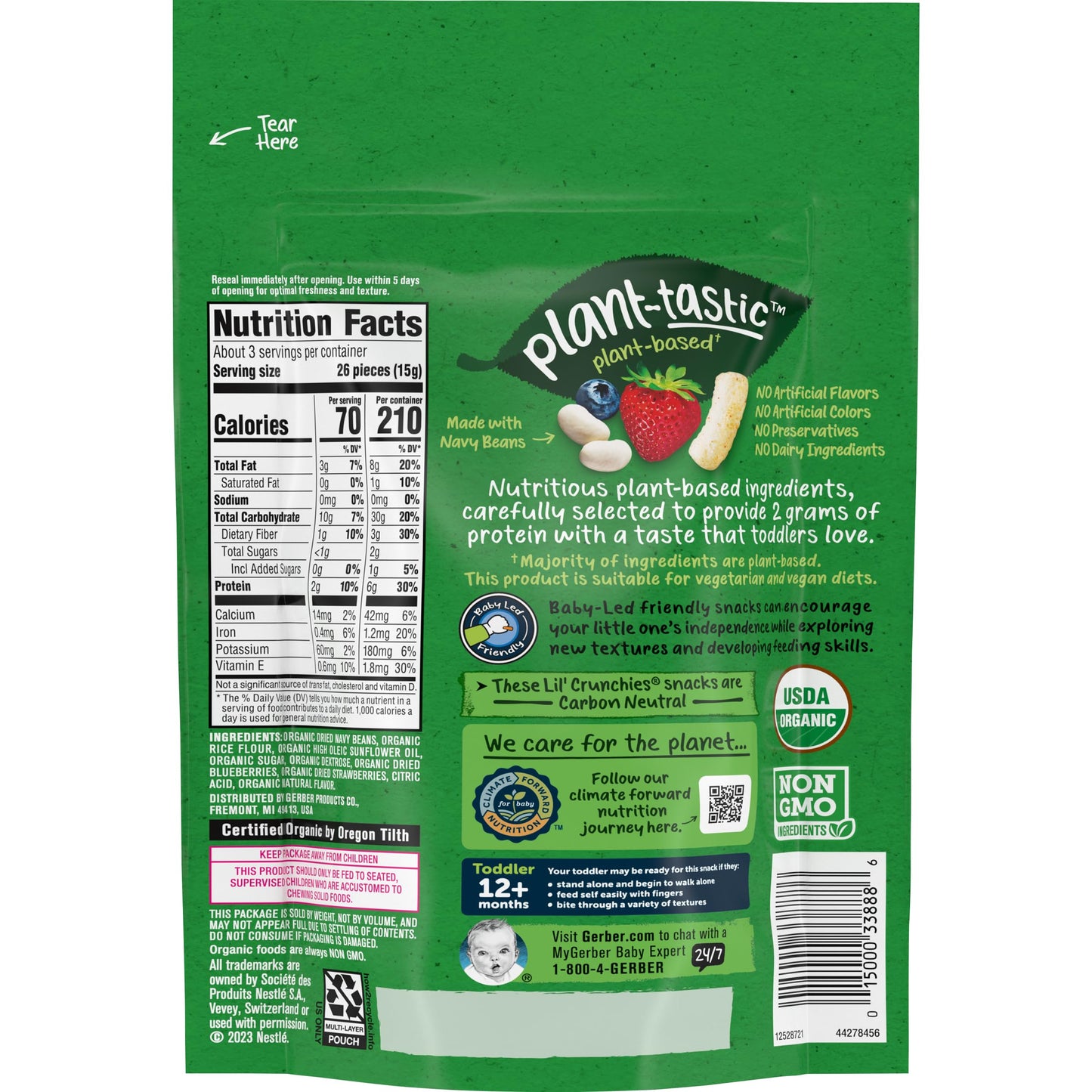 Gerber Toddler Food, Organic Lil Crunchies, Plant-Tastic, Berry-Licious Blend, Toddler Snacks, Baby Food, Baby Snacks, 1.59 Ounc