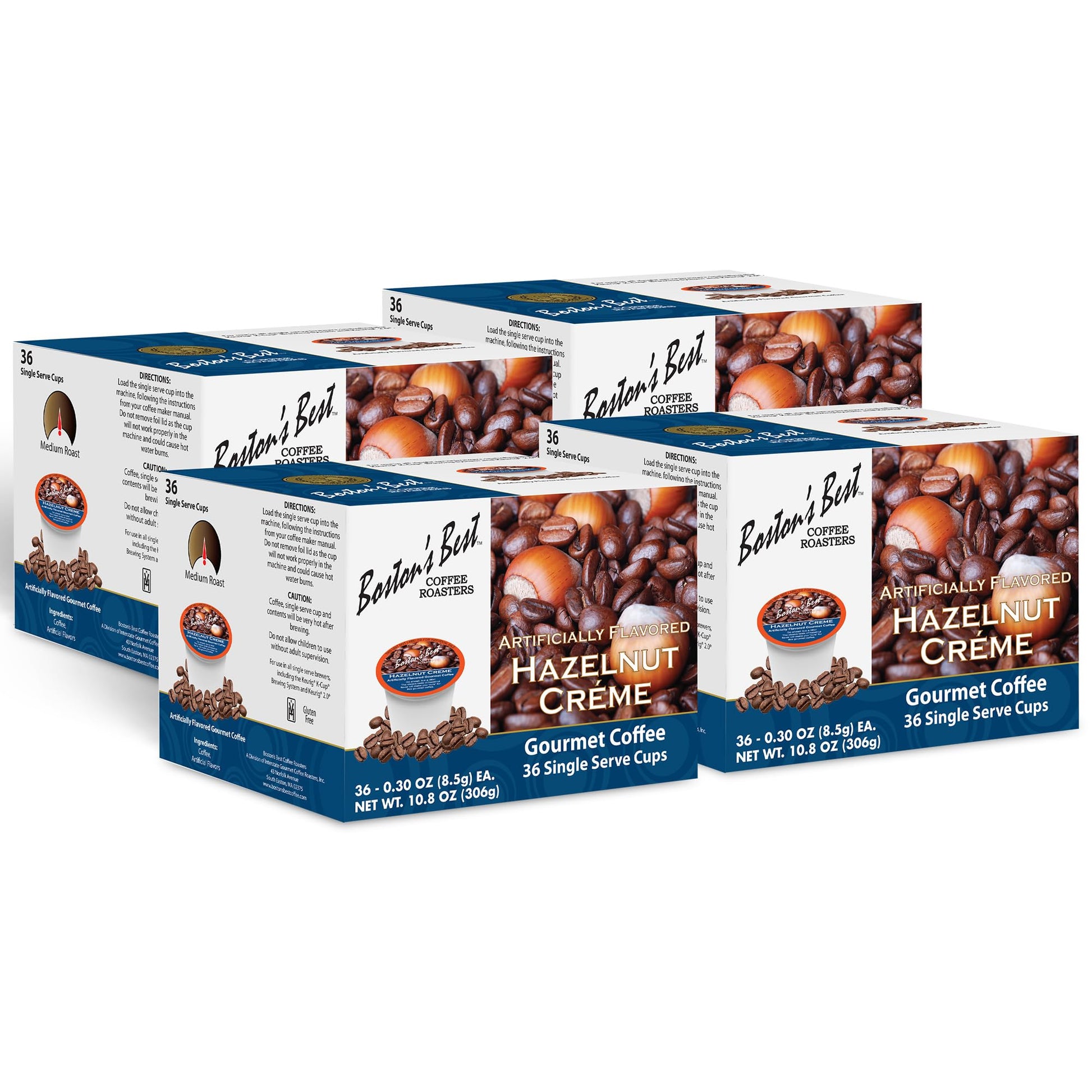 Bostons Best Hazelnut Creme Flavored Coffee, Compatible with Keurig, 144 Single Serve Cups