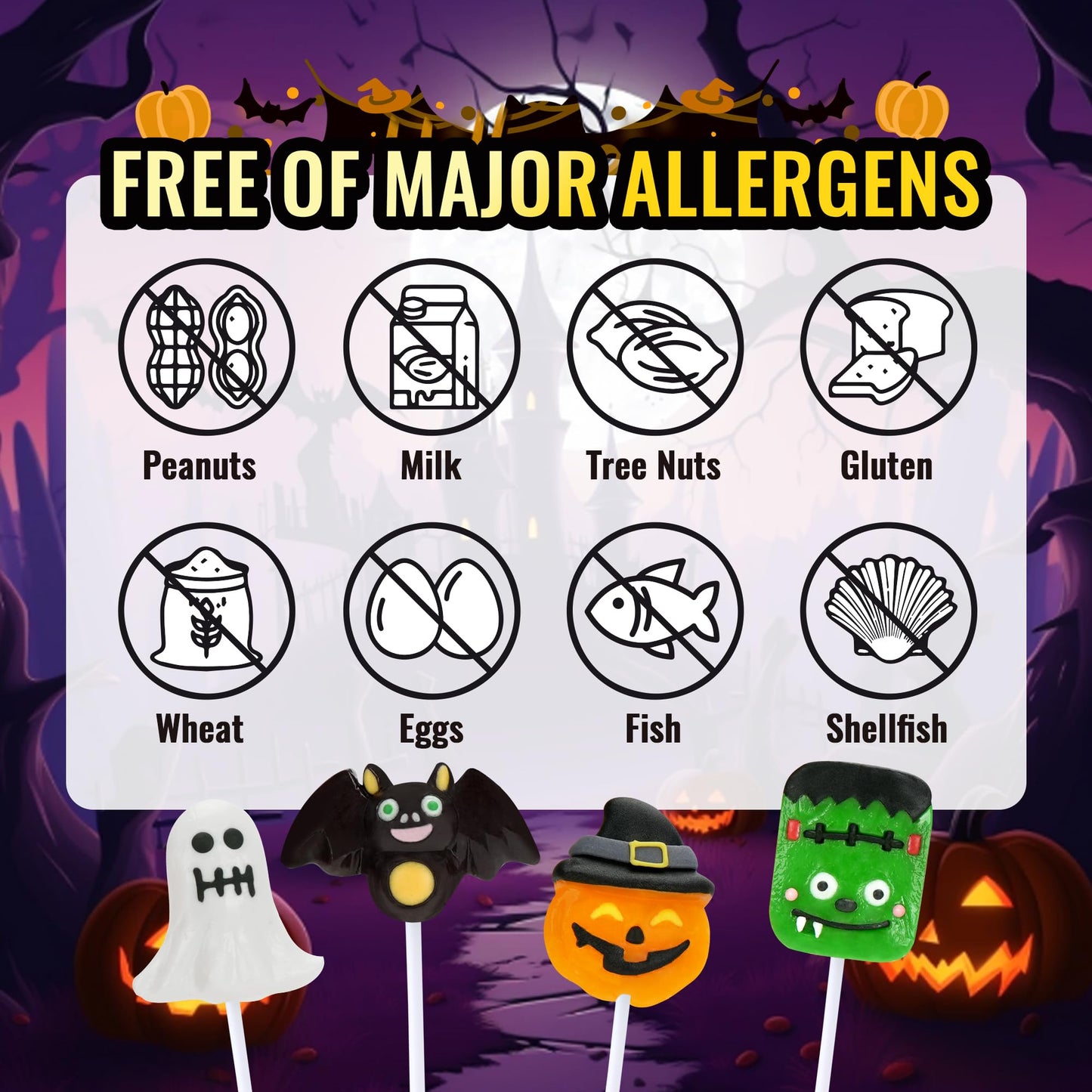 Auebriy Halloween Lollipops Suckers - 24 Pack Fruity Halloween Candy Individually Wrapped  Ghost  Bat  Pumpkin & Monster Lollipops  Spooky Candy for Trick or Treat  Party Favors & Goody Bag Fillers