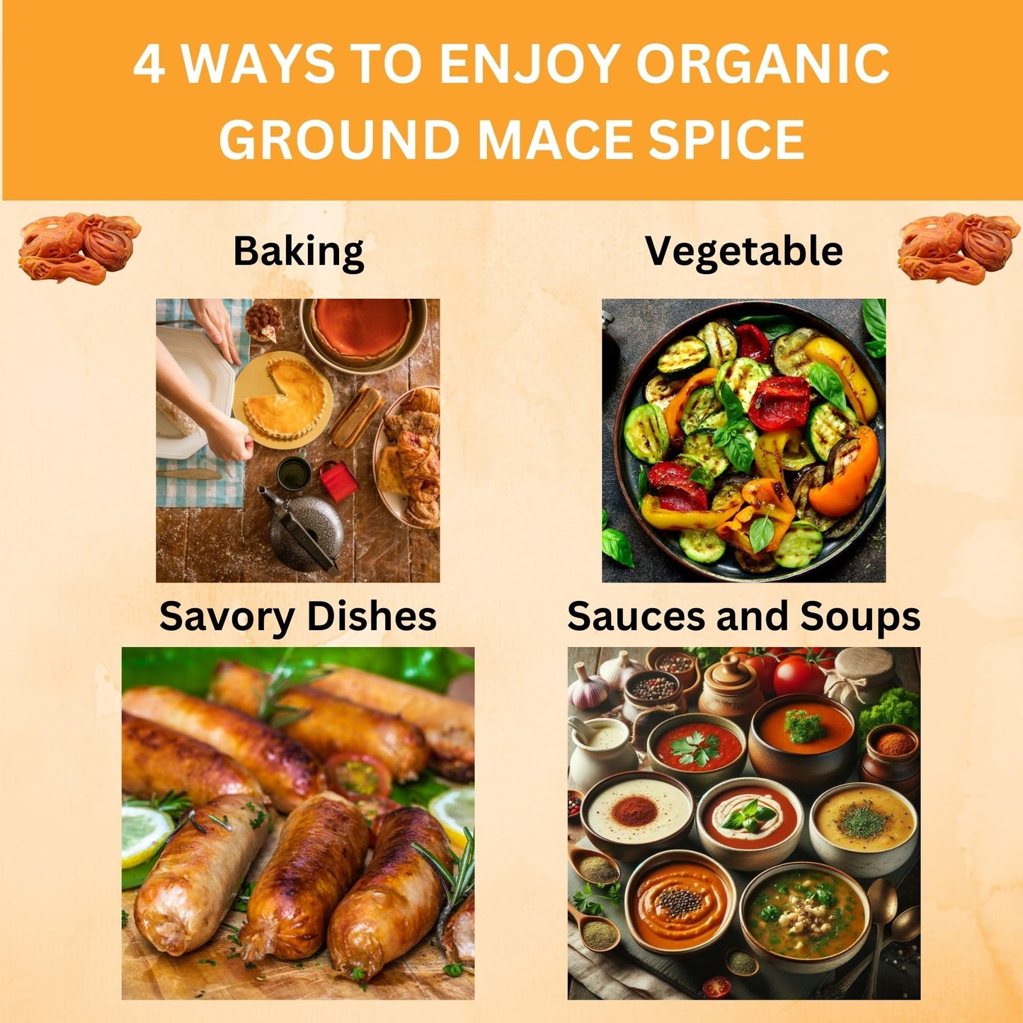 Spicy Organic Ground Mace - 100% Pure Usda Organic -Non-Gmo Mace Spice - 4 Oz