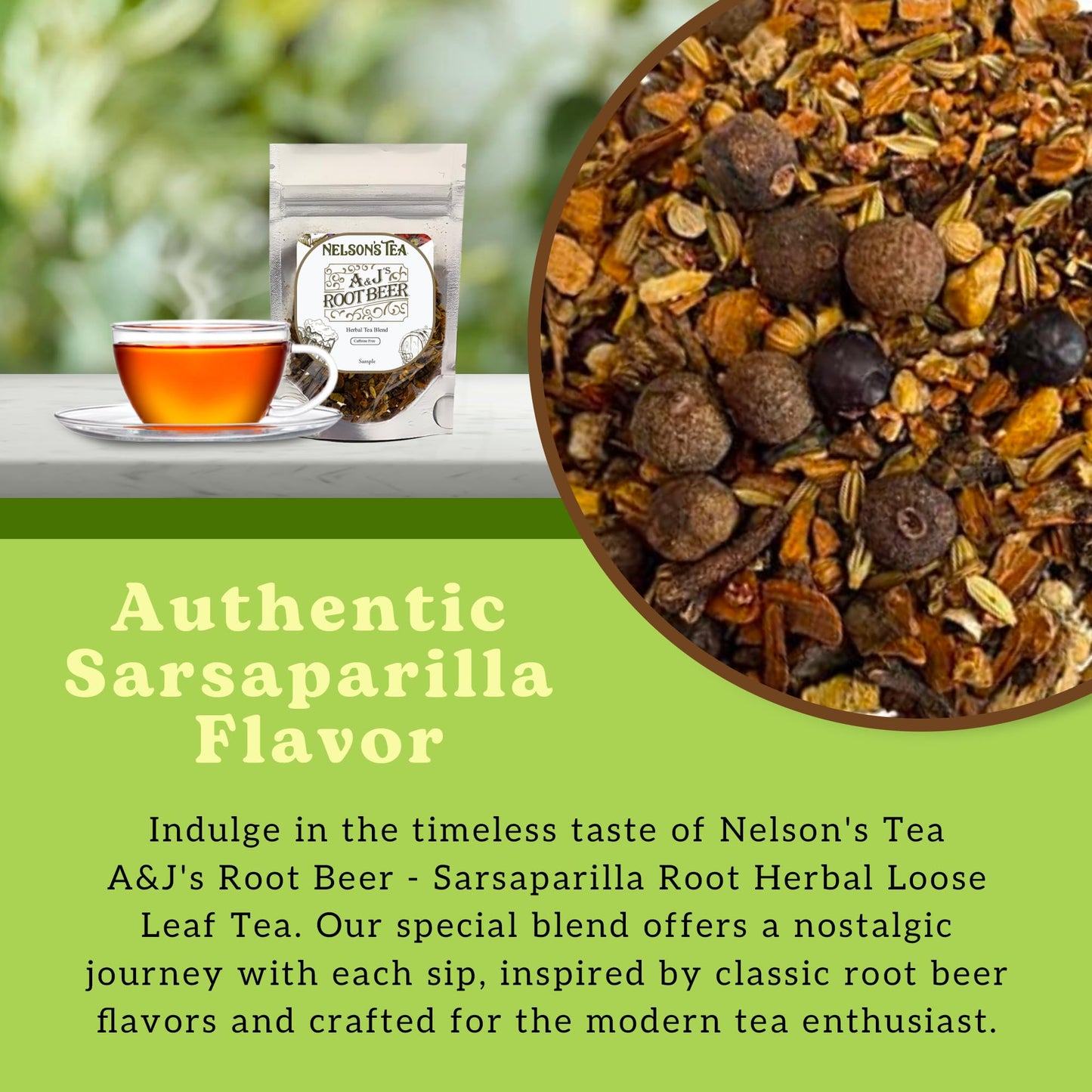 Nelsons Tea Sarsaparilla Root Herbal Loose Leaf Tea - Caffeine-Free - Sample Size 0.5 Oz