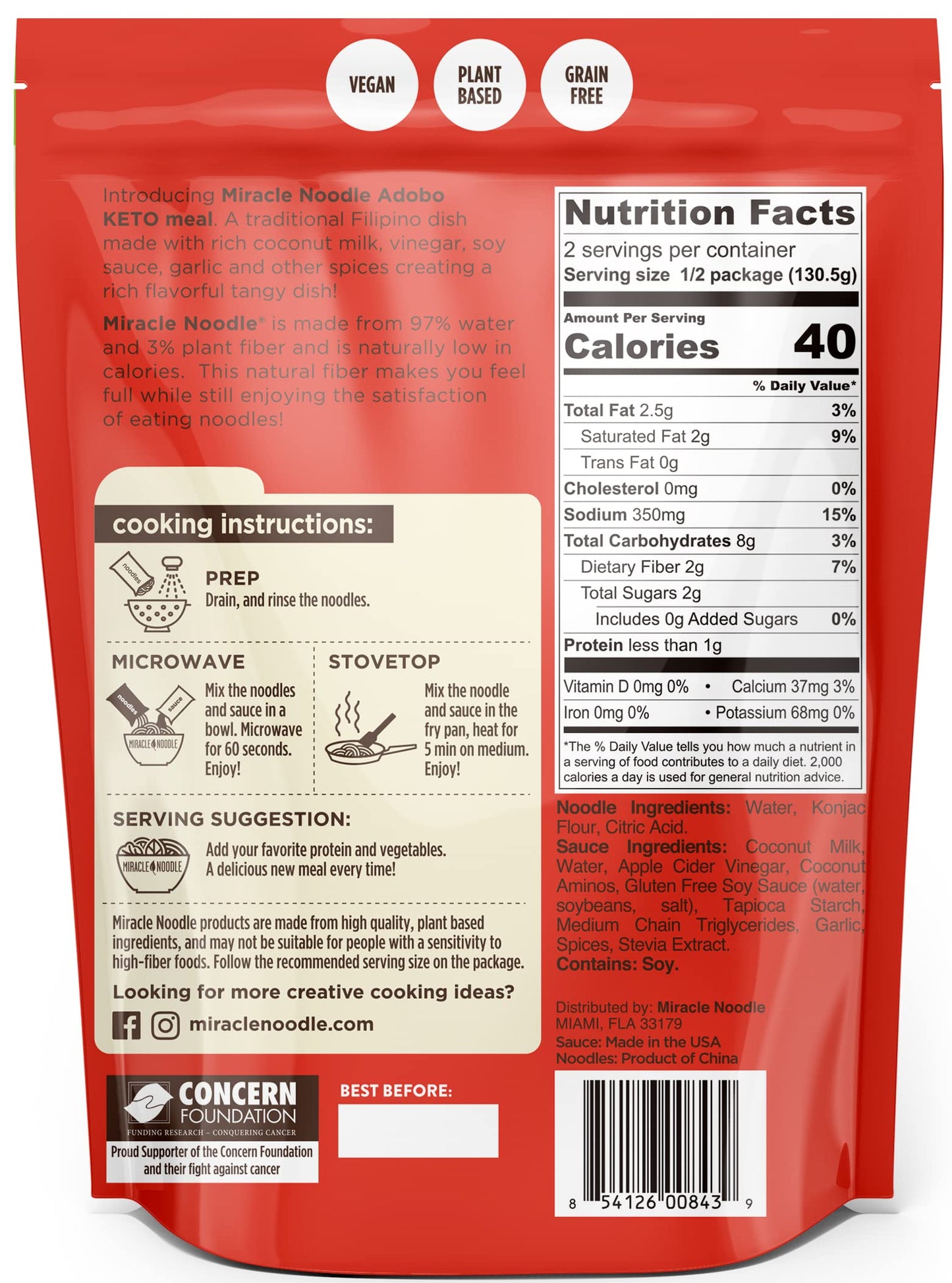 Miracle Noodle Konjac Shirataki Adobo Noodles - Plant Based, Gluten & Grain Free, Non Gmo, Vegan, Low In Carbs & Calories, 9.2 O