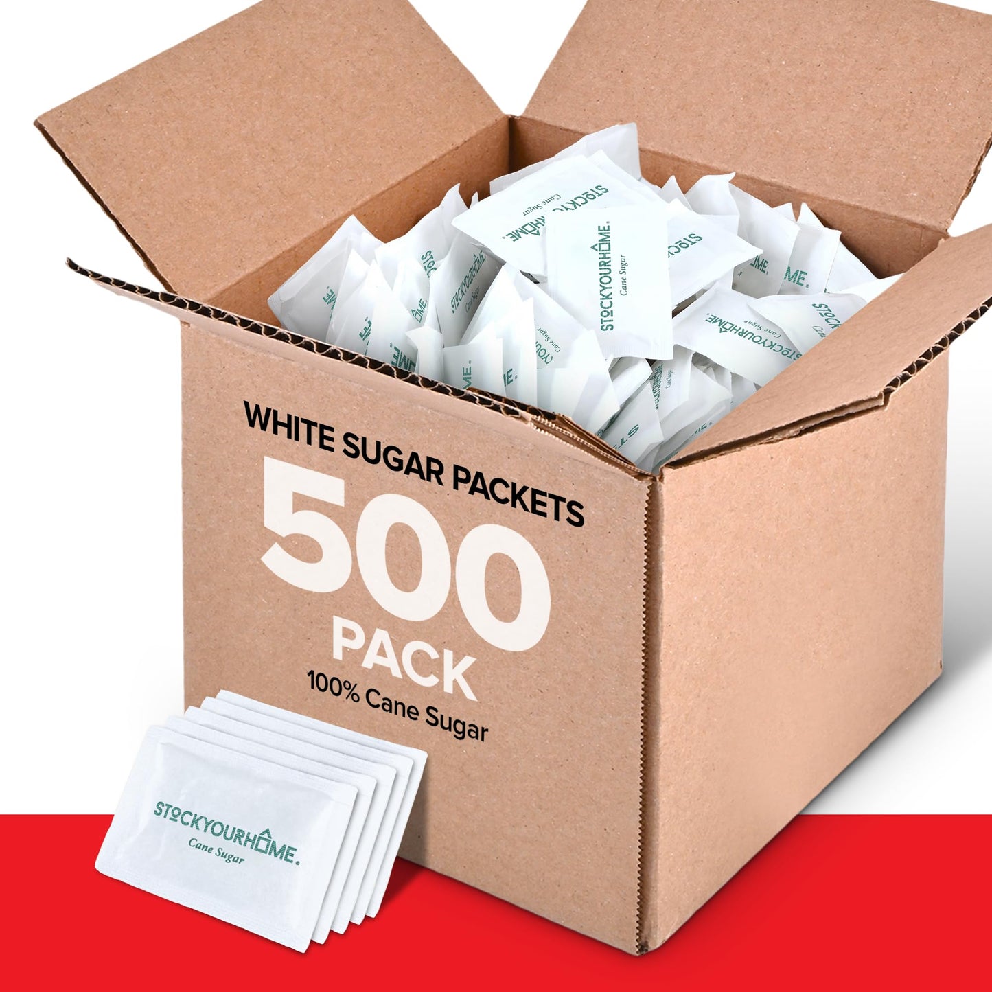 Stock Your Home Bulk Sugar Packets - 500 Count Individual Servings for Coffee & Tea, White