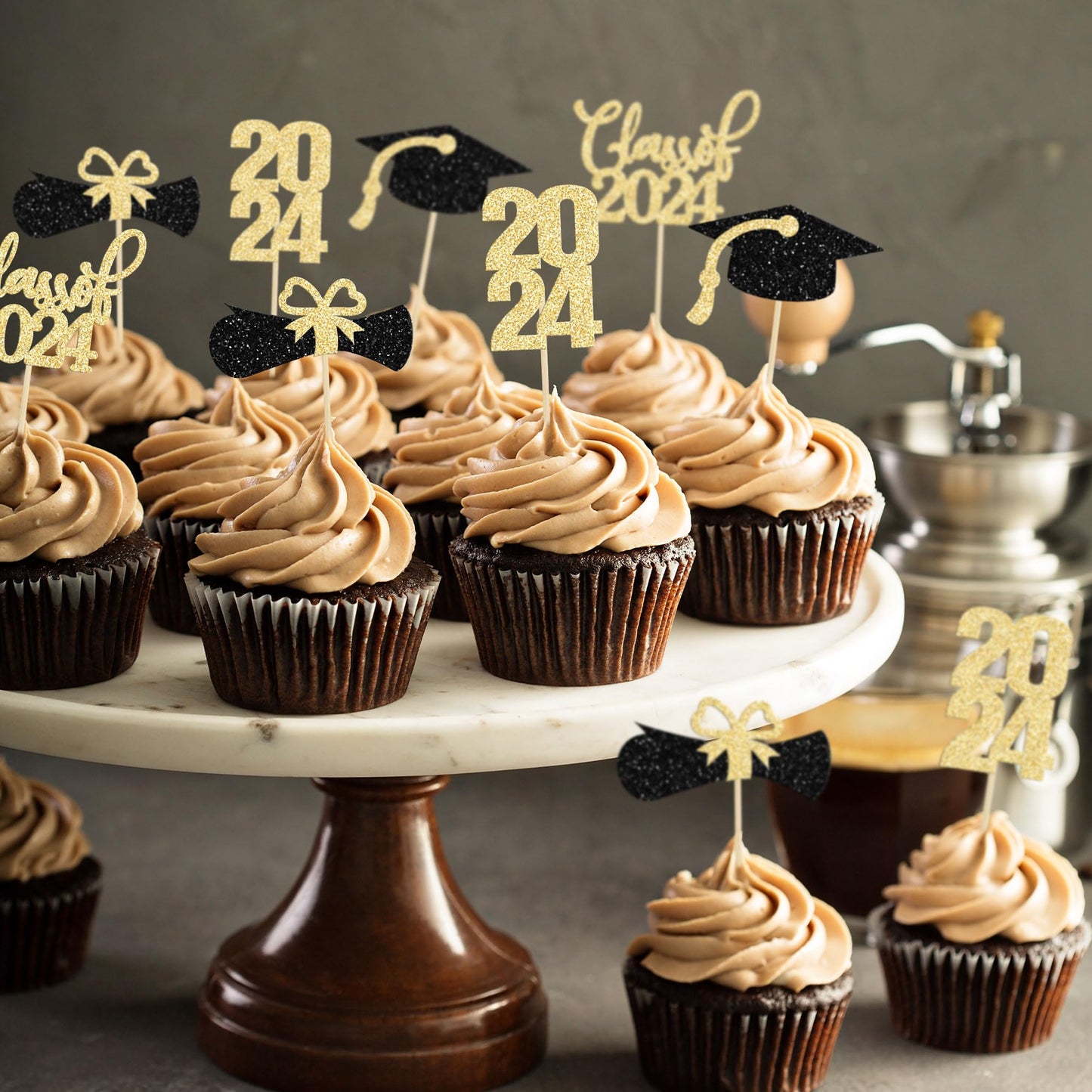 36 Pack 2024 Graduation Cupcake Toppers Glitter Class Of 2024 Cupcake Toppers Graduation Cap Diploma Cupcake Picks 2024 Graduati