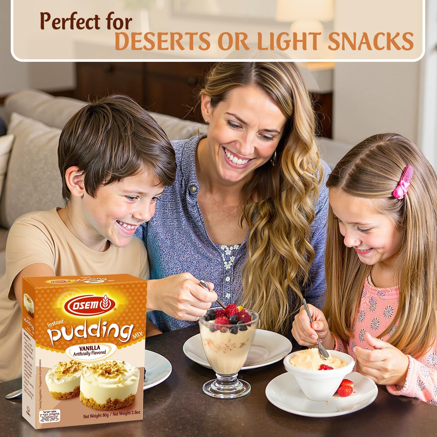 Osem Instant Pudding, Vanilla Flavor, 2.8 Oz (Pack of 6) – 80 Calories/Serving, Quick & Easy Dessert, 24 Servings Total
