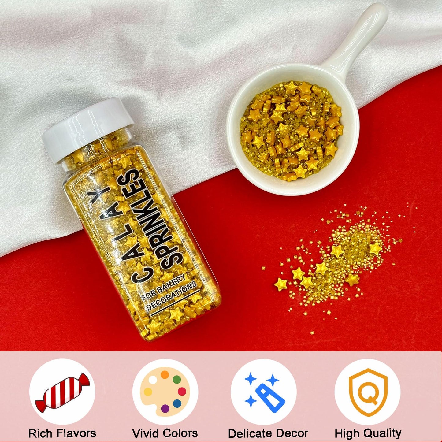 Gold Sprinkles For Cake Decorating, Star Sanding Sprinkles Mix For Cookie Baking Ice Cream Brownie Cupcake Toppings