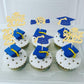 Ephlyn Graduation Cupcake Toppers 36Pcs Gold Blue Glitter Class of 2025 Diploma Cap Picks for Party Decorations