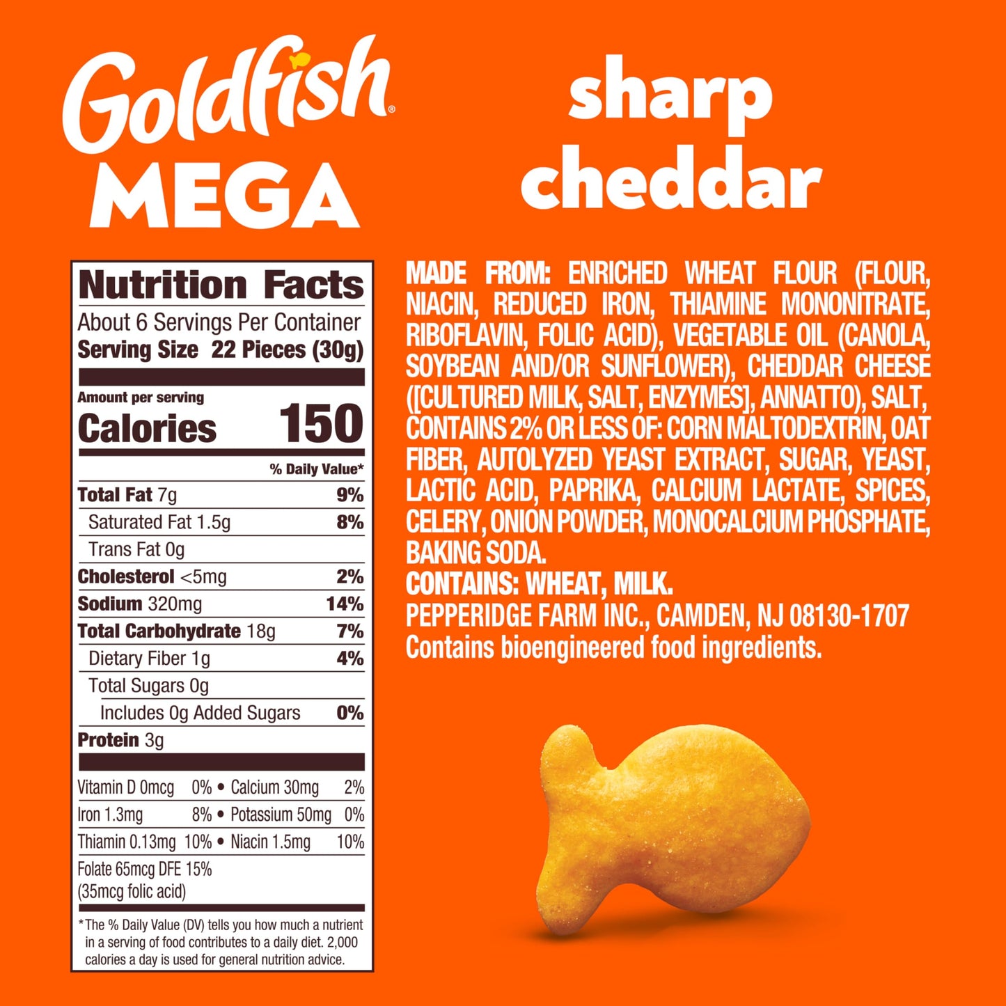 Goldfish Mega Bites, Sharp Cheddar Crackers, 5.9 Oz Bag (Pack of 3)