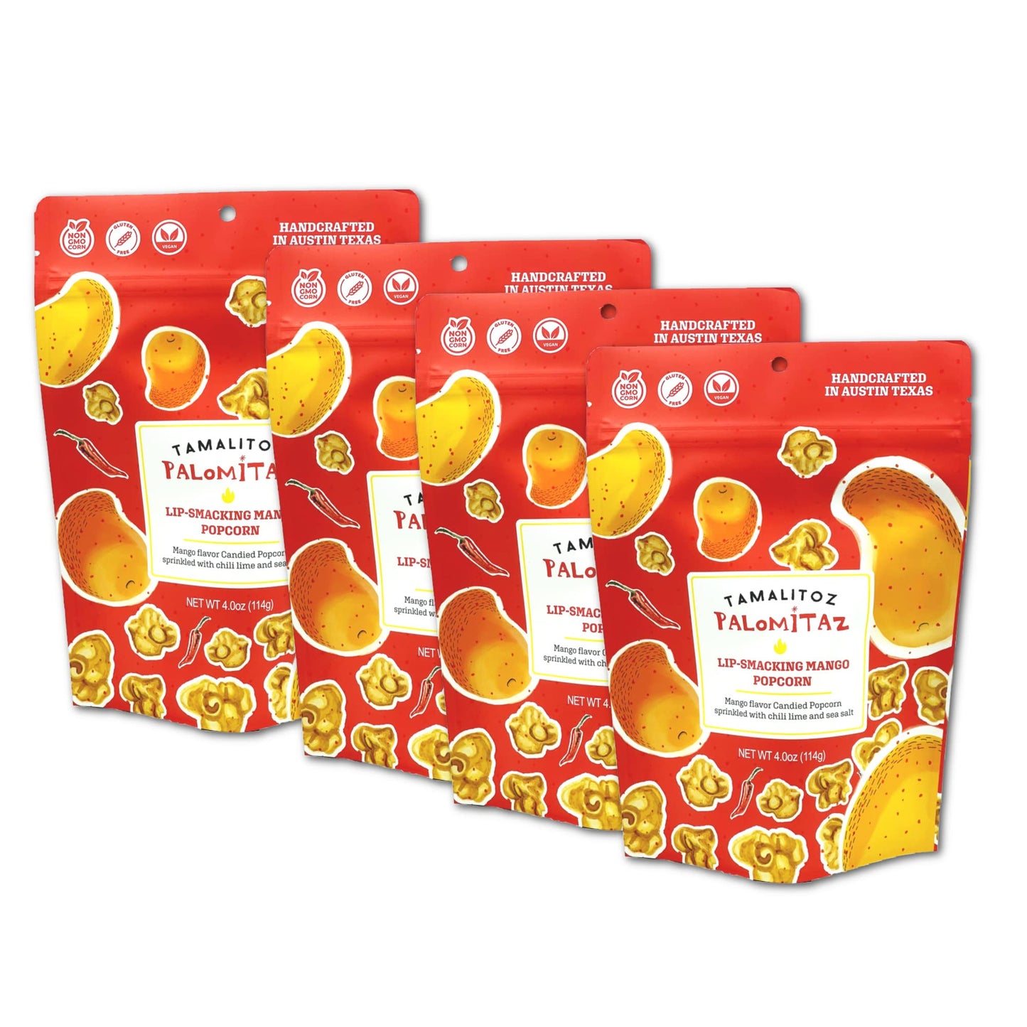 Tamalitoz by Sugarox Sweet & Spicy Mango Popcorn, 4 Ounce (Pack of 4), Made with Chili Powder, Lime, and Sea Salt