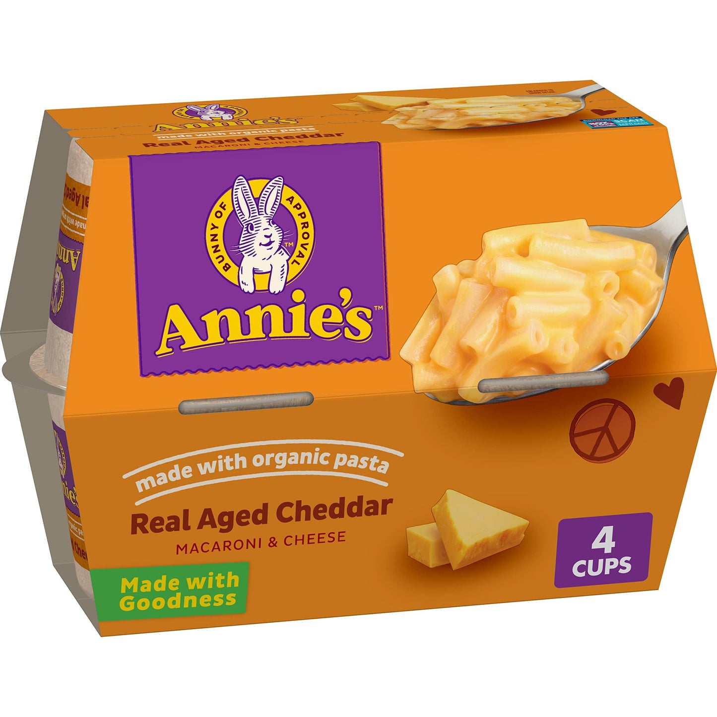 Annies Homegrown Aged Cheddar Mac & Cheese Cups, Organic Pasta, Pack of 6, 2.01 OZ Each, Natural
