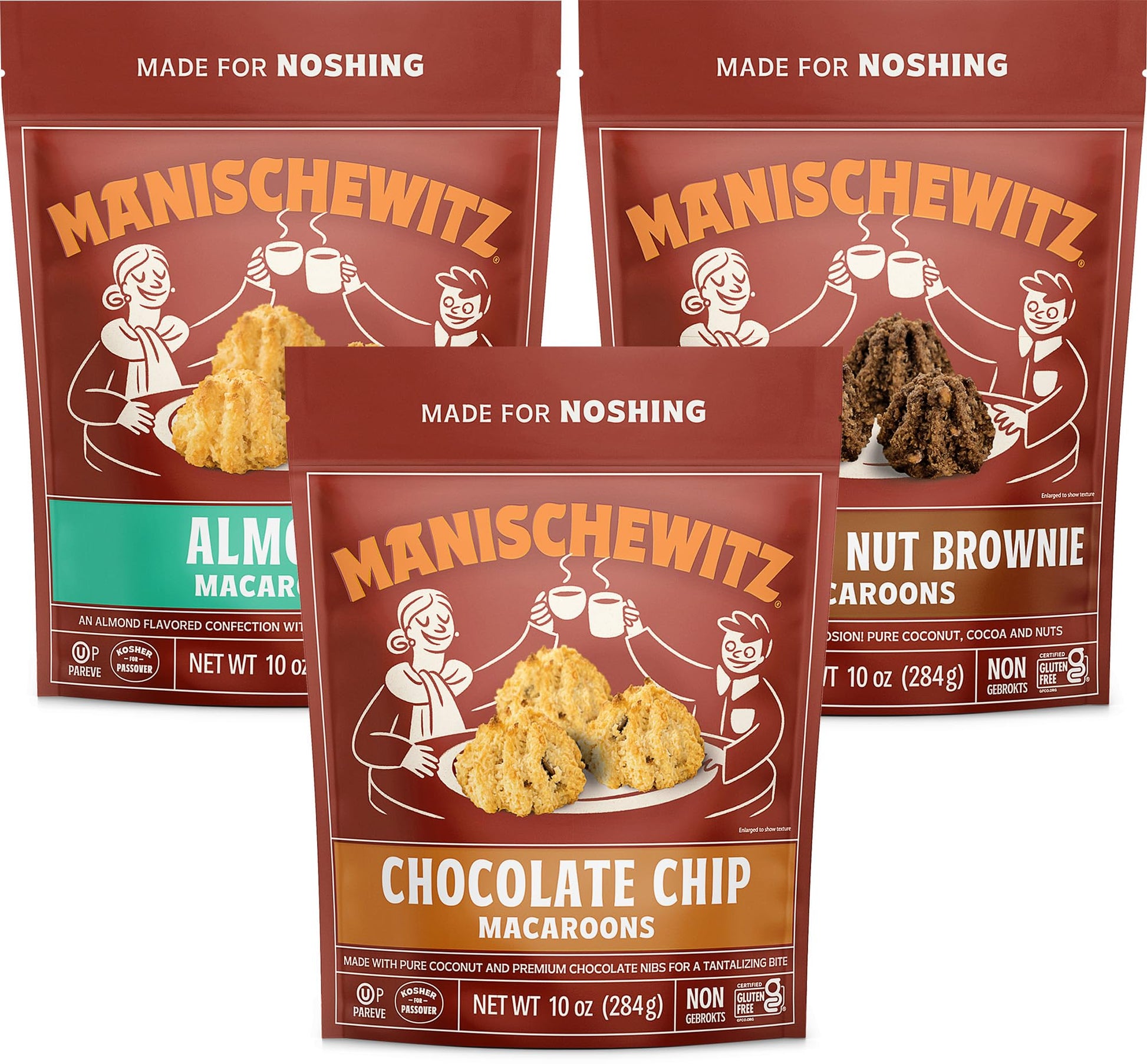 Manischewitz Gluten Free Macaroons 10oz (3 Pack Variety) Almond, Chocolate Chip, Chocolate Nut Brownie | Lactose Free, Vegetaria