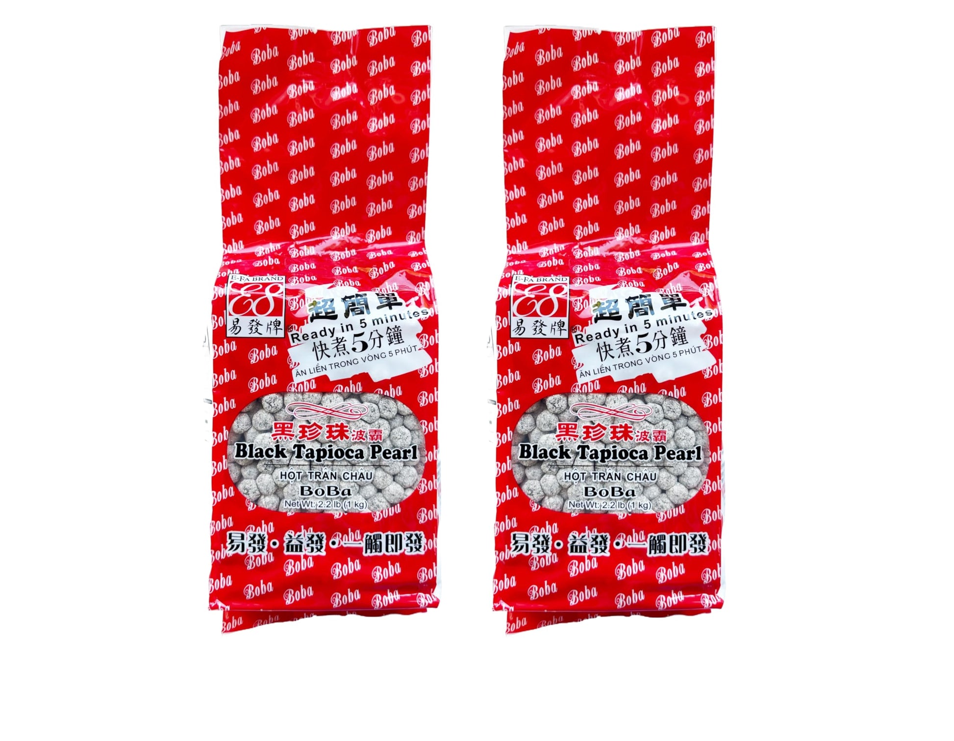 E-FA BRAND Boba Black Tapioca Pearls, Quick Cook, 2.2 LB (Pack of 2), Microwave Ready