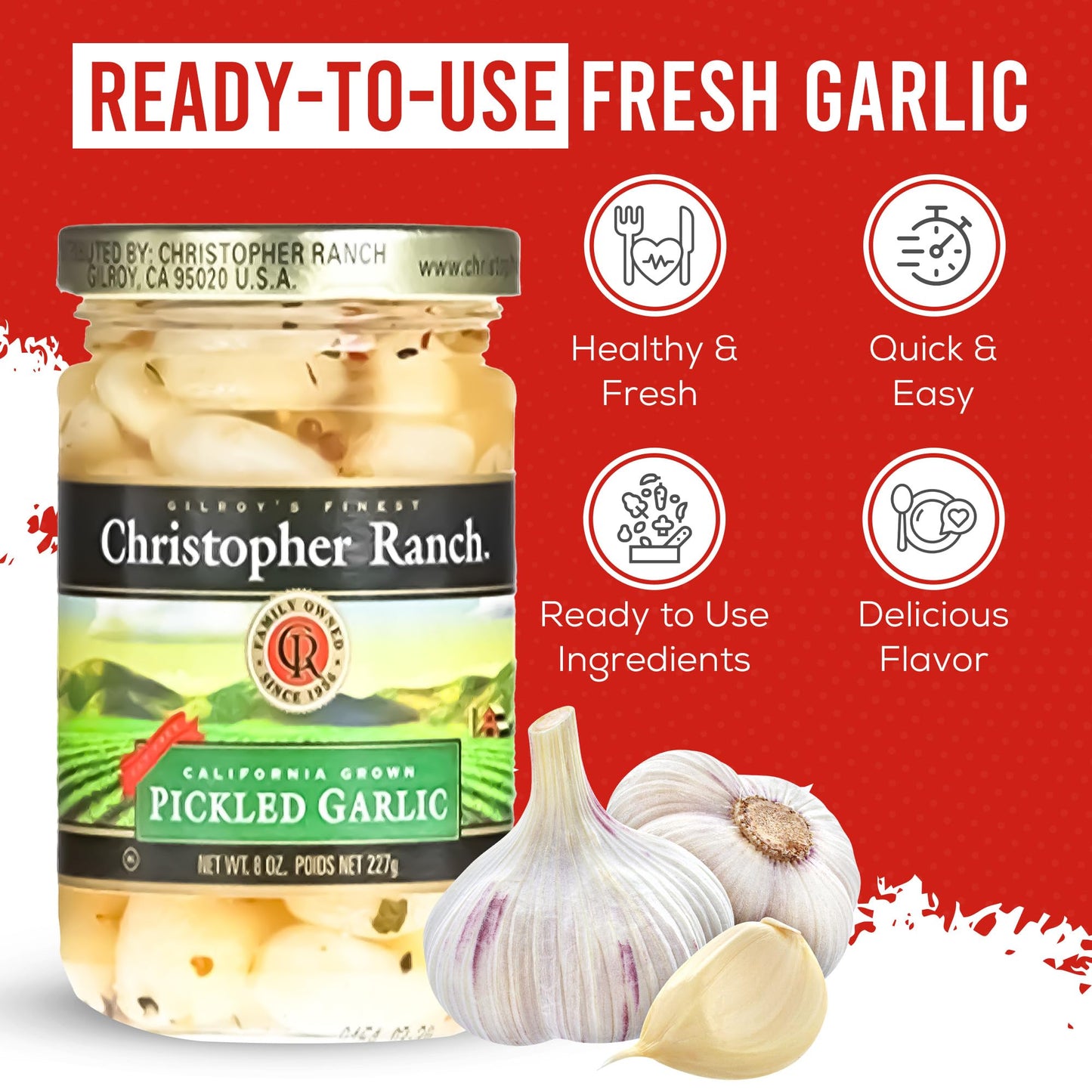 Christopher Ranch Pickled Garlic Cloves, 100% California-Grown, 8 oz Jar