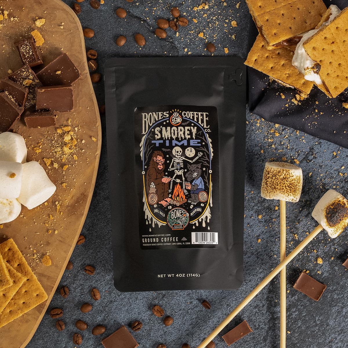 Bones Coffee Company Flavored Coffee Sample Pack - 5 Assorted 4 oz Whole Bean Low Acid Medium Roast - Gourmet Coffee Beverages