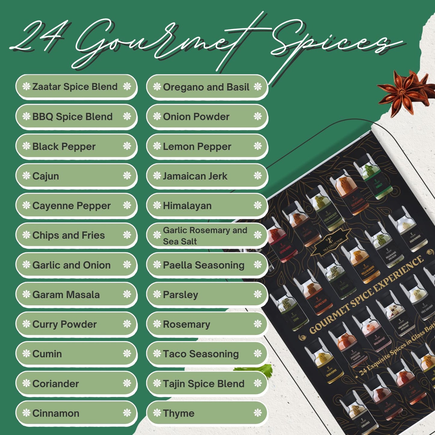 TILZ COLLECTION Spice Gift Set - 24 Gourmet Spices, All Purpose Seasoning, 10 Ounce