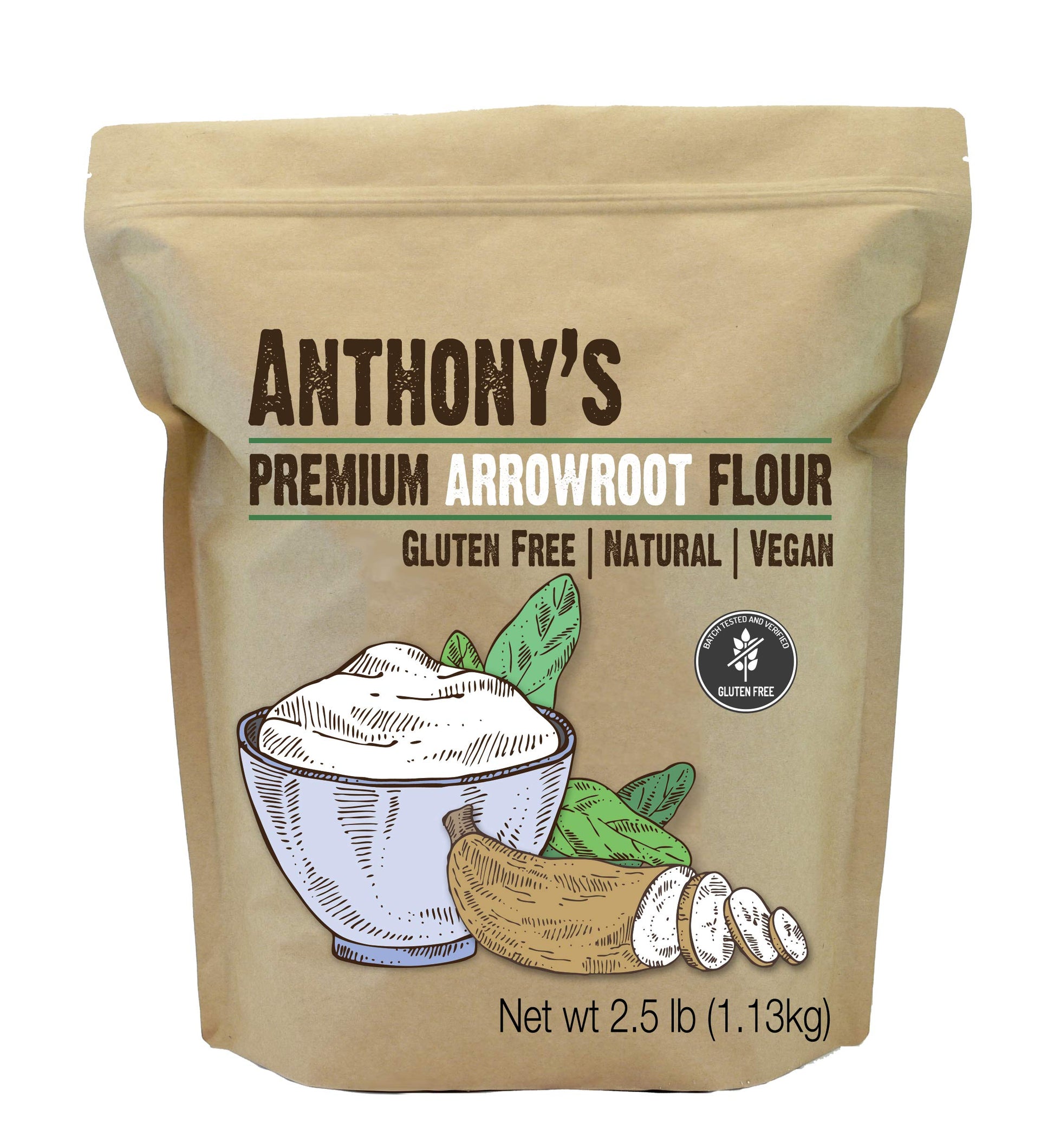 Anthonys Premium Arrowroot Flour Powder, Gluten Free, 2.5 lb (40 oz), Non-GMO, White