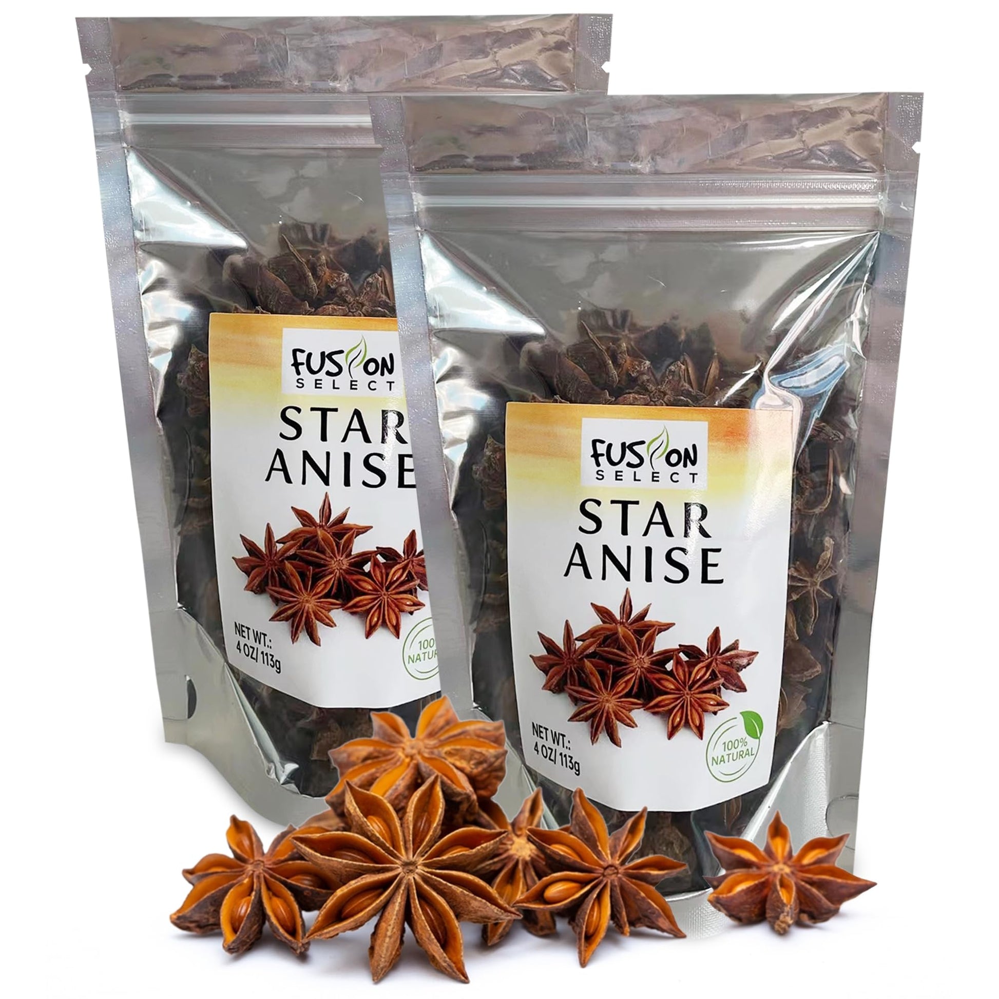 Fusion Select 8 Oz Dried Star Anise - Whole Badian Spice for Oriental & Indian Dishes & Recipes - Natural Herbs & Seasoning for 