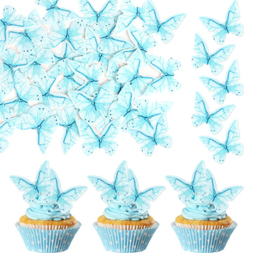 48 PCS Edible Butterfly Cupcake Toppers Wafer Paper Butterflies Cake Decorations Edible Butterfly Cupcake Picks for Butterfly Th