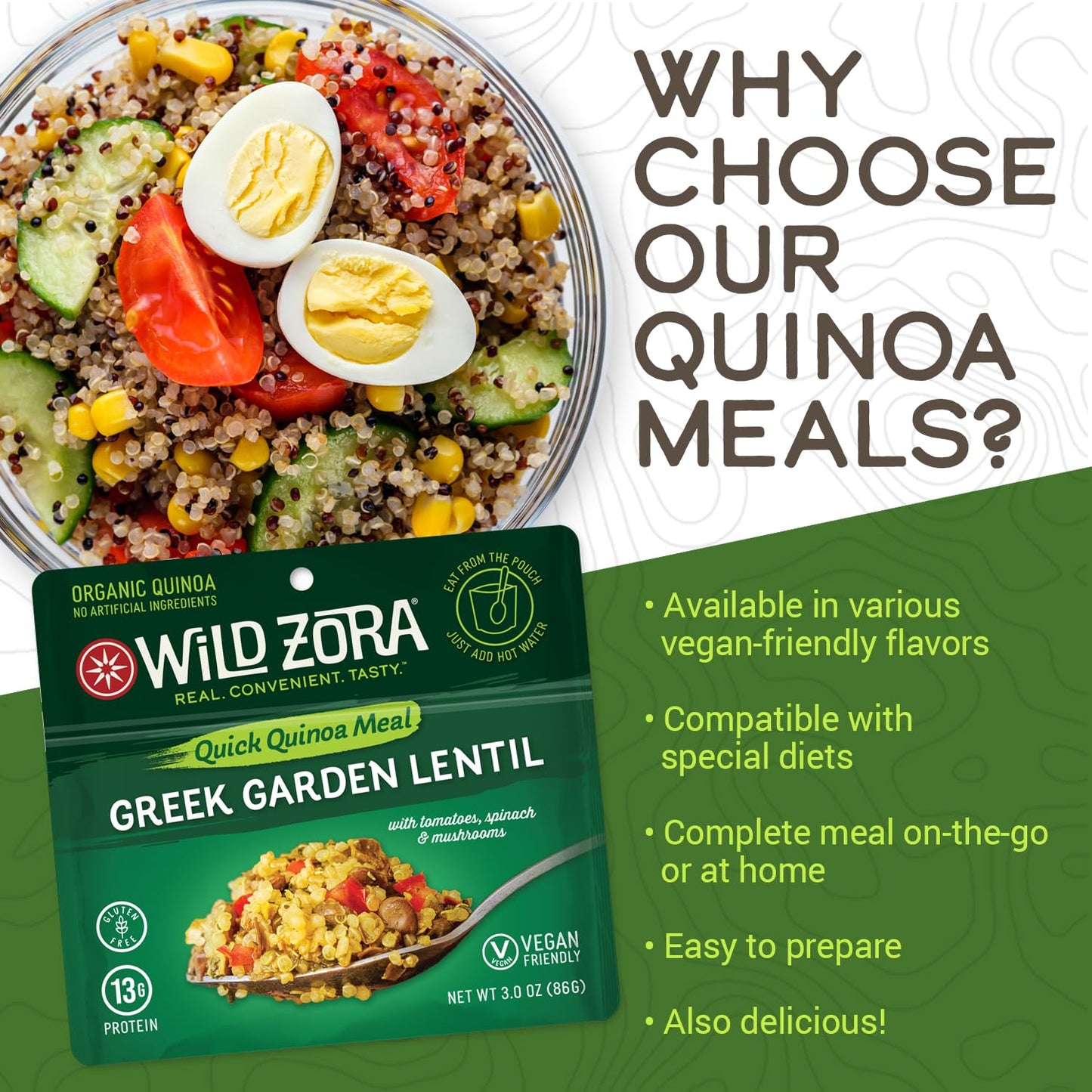 Wild Zora Quinoa Meals - Vegan Variety Sampler with Lentils & Olive Oil, 3 Ounce (Pack of 4) - Gluten-Free Pantry Staples