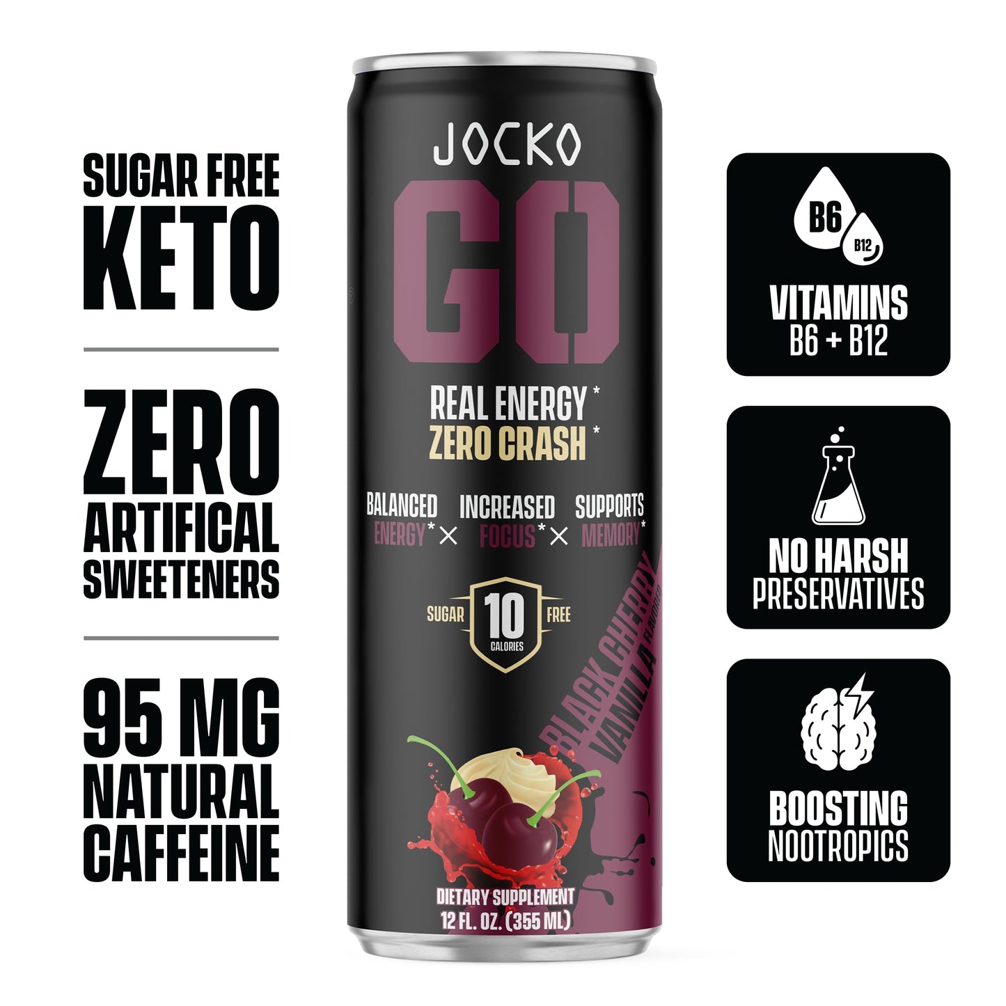 Origin Jocko GO Energy Drinks Sugar Free, KETO, Vitamin B12 & B6, 12 Fl Oz (Pack of 12), Dak Savage