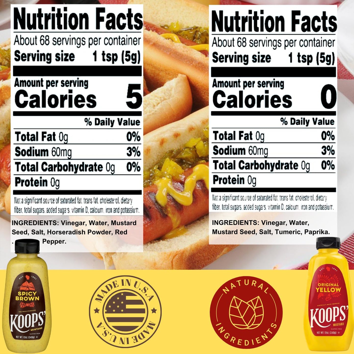 Koops Mustard Variety Pack - Original Yellow, Spicy Brown, Dijon, Honey Mustard, & More - Gluten-Free, Kosher, USDA Organic, Ma