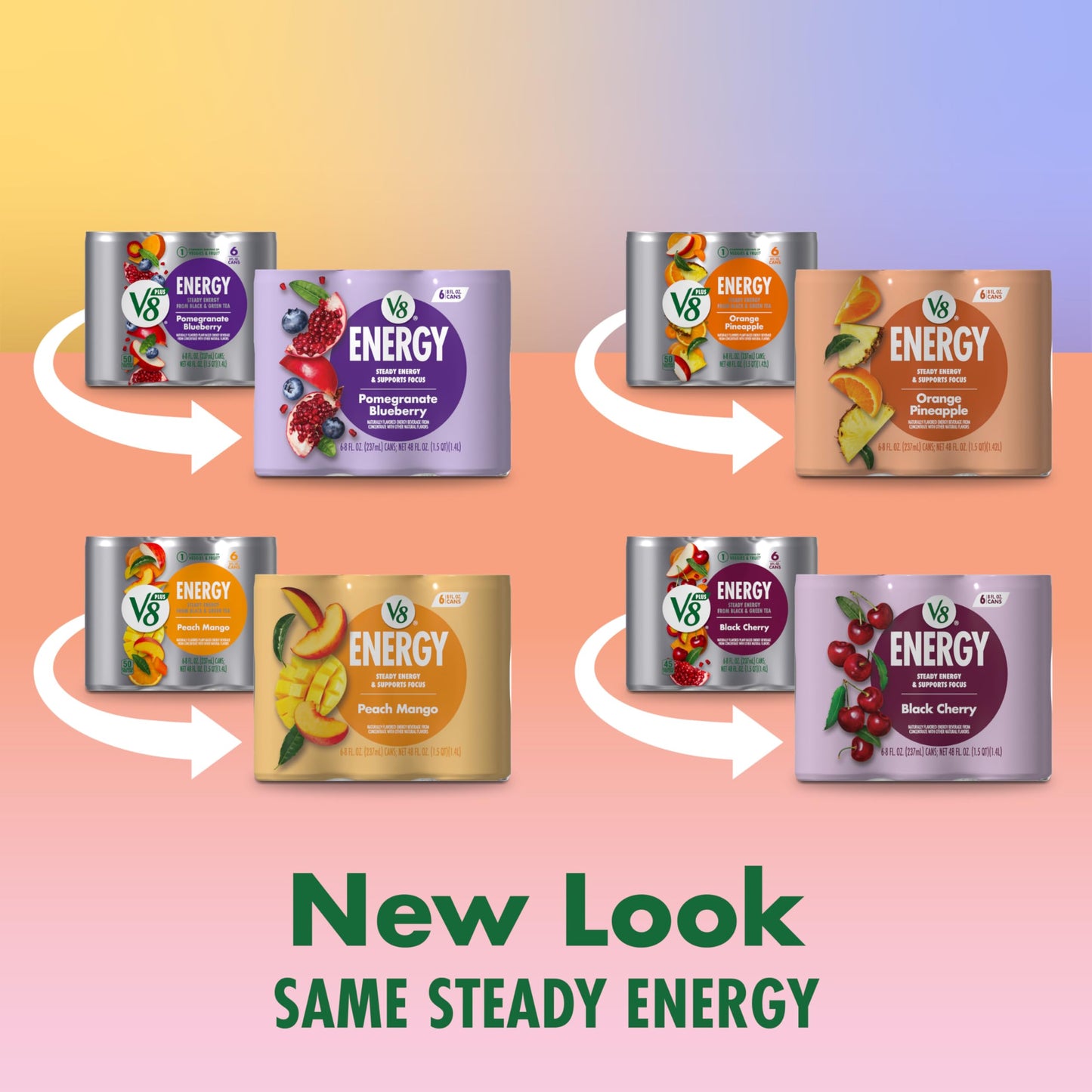 V8 Energy Drink Variety Pack, 4 Flavors, 8 Fl Oz Can, Case of 24, Model 200000027235