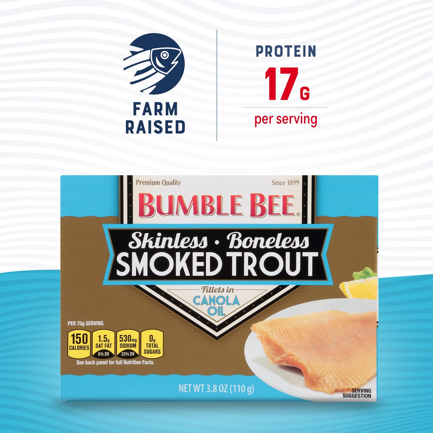 Bumble Bee Skinless & Boneless Smoked Trout Fillets, 3.8 oz Cans, Pack of 12, 17g Protein, Gluten Free Snack