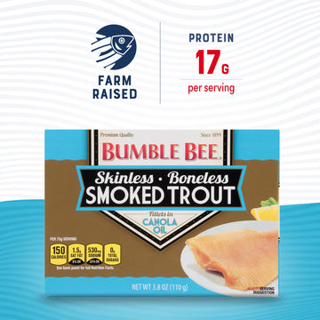 Bumble Bee Skinless & Boneless Smoked Trout Fillets, 3.8 oz Cans, Pack of 12, 17g Protein, Gluten Free Snack