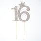 Number 16 Rhinestone Princess Crown Monogram Cake Topper - Sweet 16Th Birthday Party (Gold)