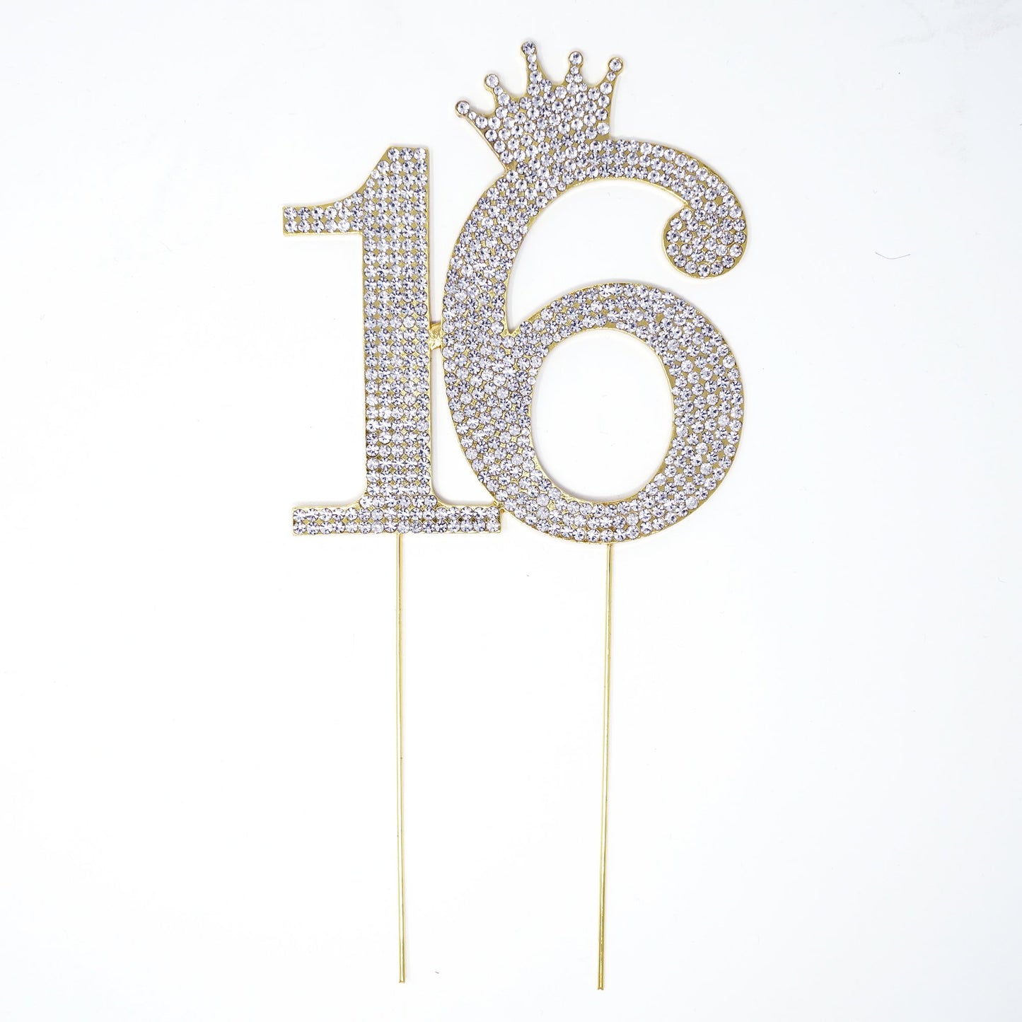 Number 16 Rhinestone Princess Crown Monogram Cake Topper - Sweet 16Th Birthday Party (Gold)