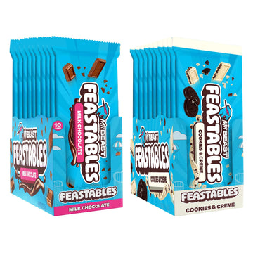 Feastables Mrbeast Milk & Cookies Pack, King Size Milk Chocolate & Cookies & Creme Bars, 10 Each, Candy Bars For Mature-Themeds & Kids As Snacks, Gifts, Or Dessert, Fairtrade Cocoa, 2.1 Oz Each, 20 Count