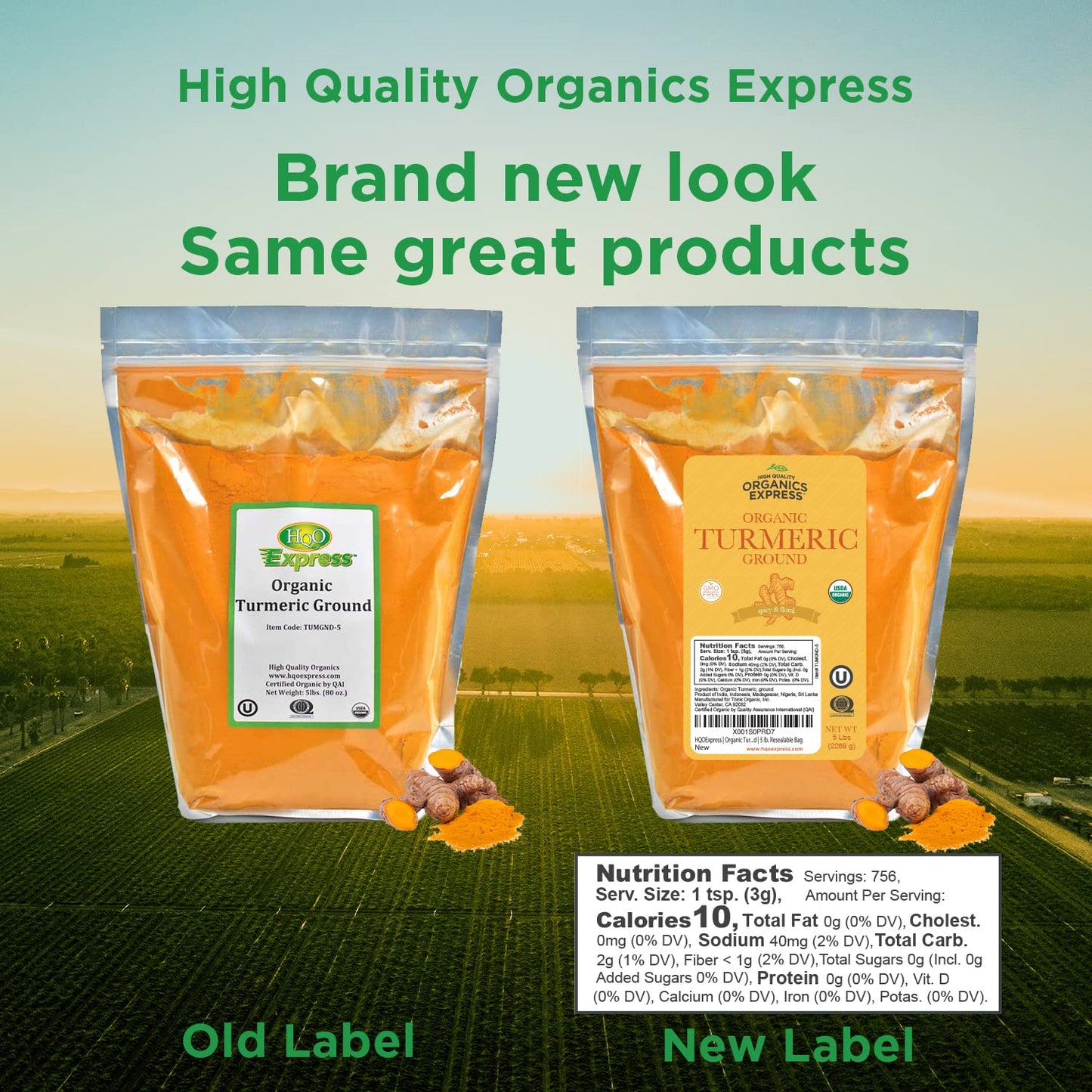 HQOExpress Bulk Organic Ground Turmeric Powder - 5 lb Value Bag (80 oz) USDA Organic | Non-GMO | Kosher | Sustainably Grown | Lab Tested | Legacy Brand Since 1977
