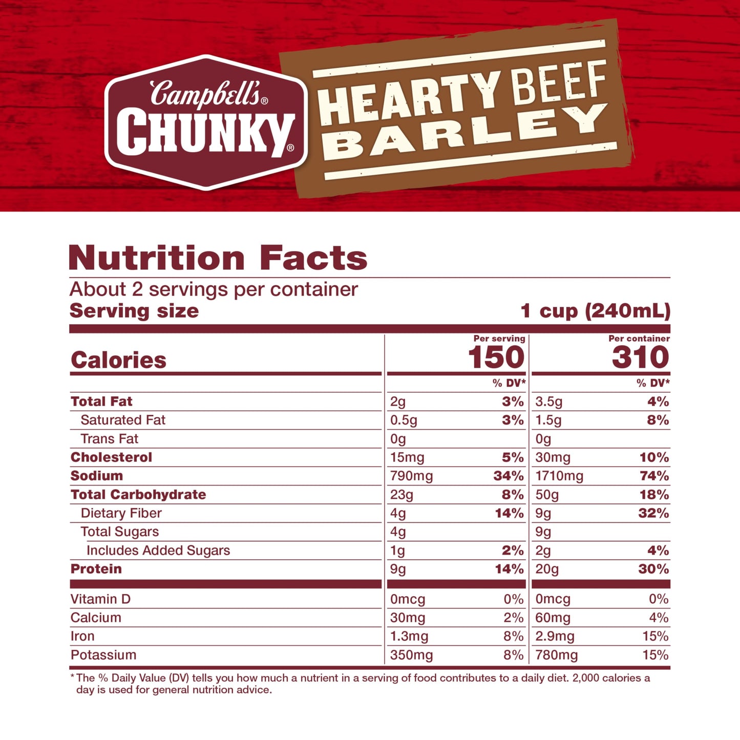 Campbell'S Chunky Soup, Hearty Beef And Barley Soup, 18.8 Oz Can (Case Of 12)