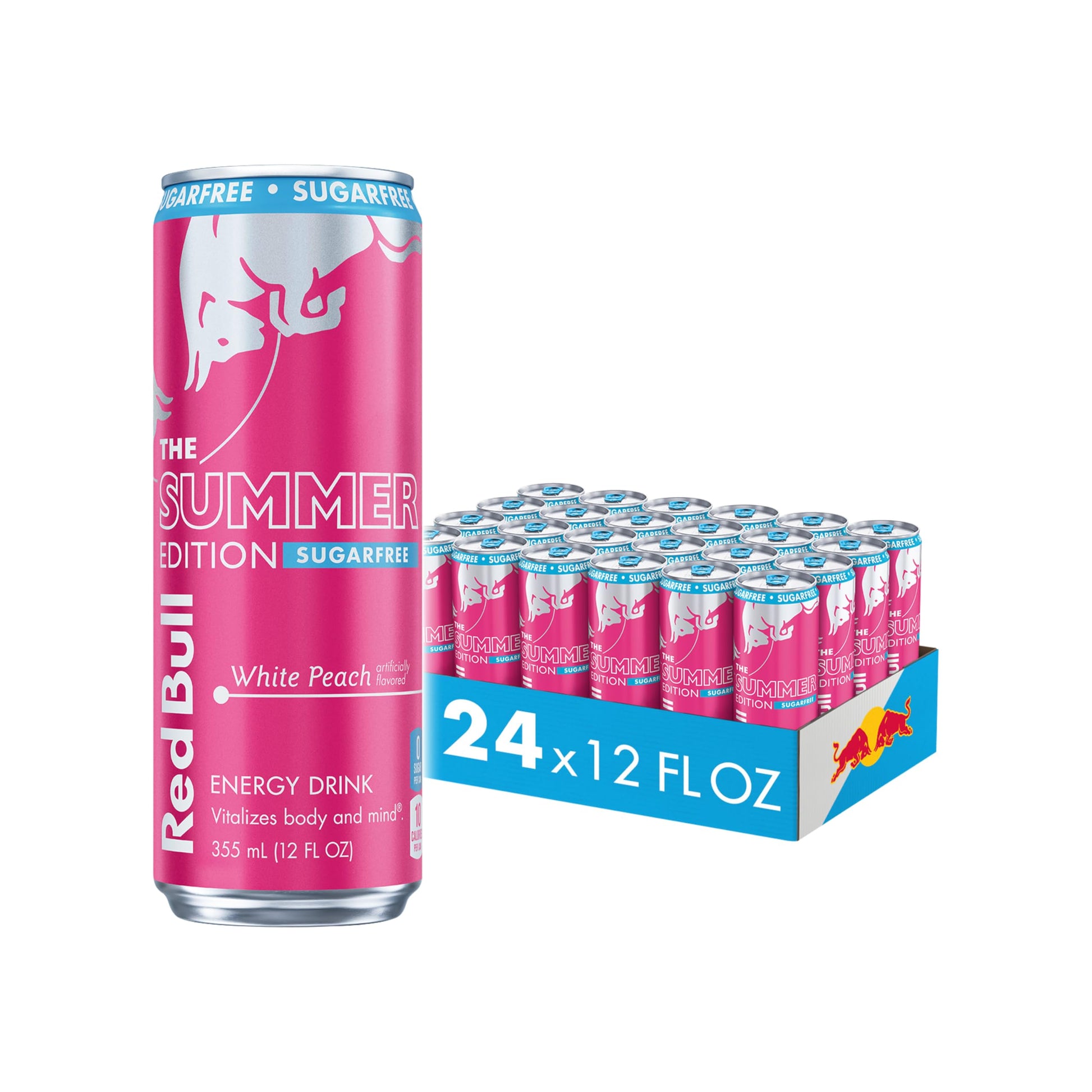 Red Bull Sugar-Free White Peach Summer Edition Energy Drink  with 114mg Caffeine plus Taurine & B Vitamins  12 Fl Oz  Pack of 24 Cans