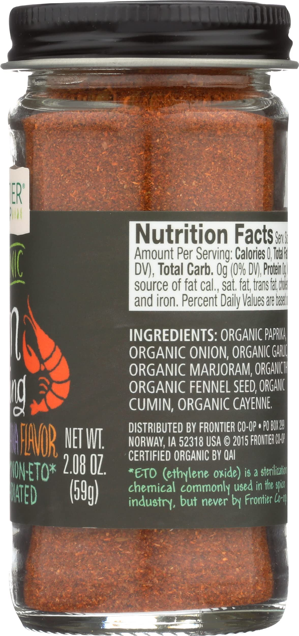 Frontier Co-op Organic Cajun Seasoning, 2.08-Ounce Jar, Authentic Louisiana Flavor For Southern Delicacies, Kosher, Non GMO (Pac