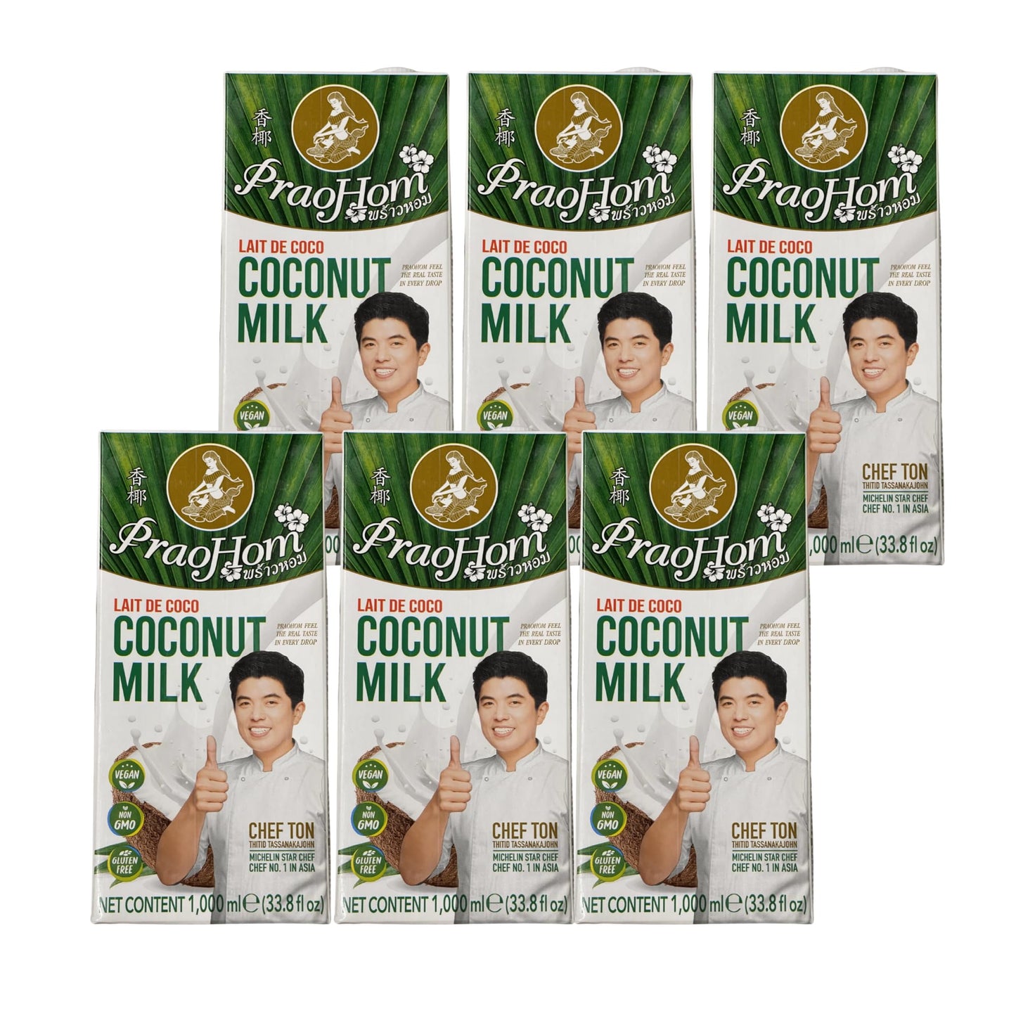 PRAOHOM Coconut Milk - Dairy Free Milk Alternative, 33.8 Fl Oz (Pack of 6) - Ideal for Cooking and Baking