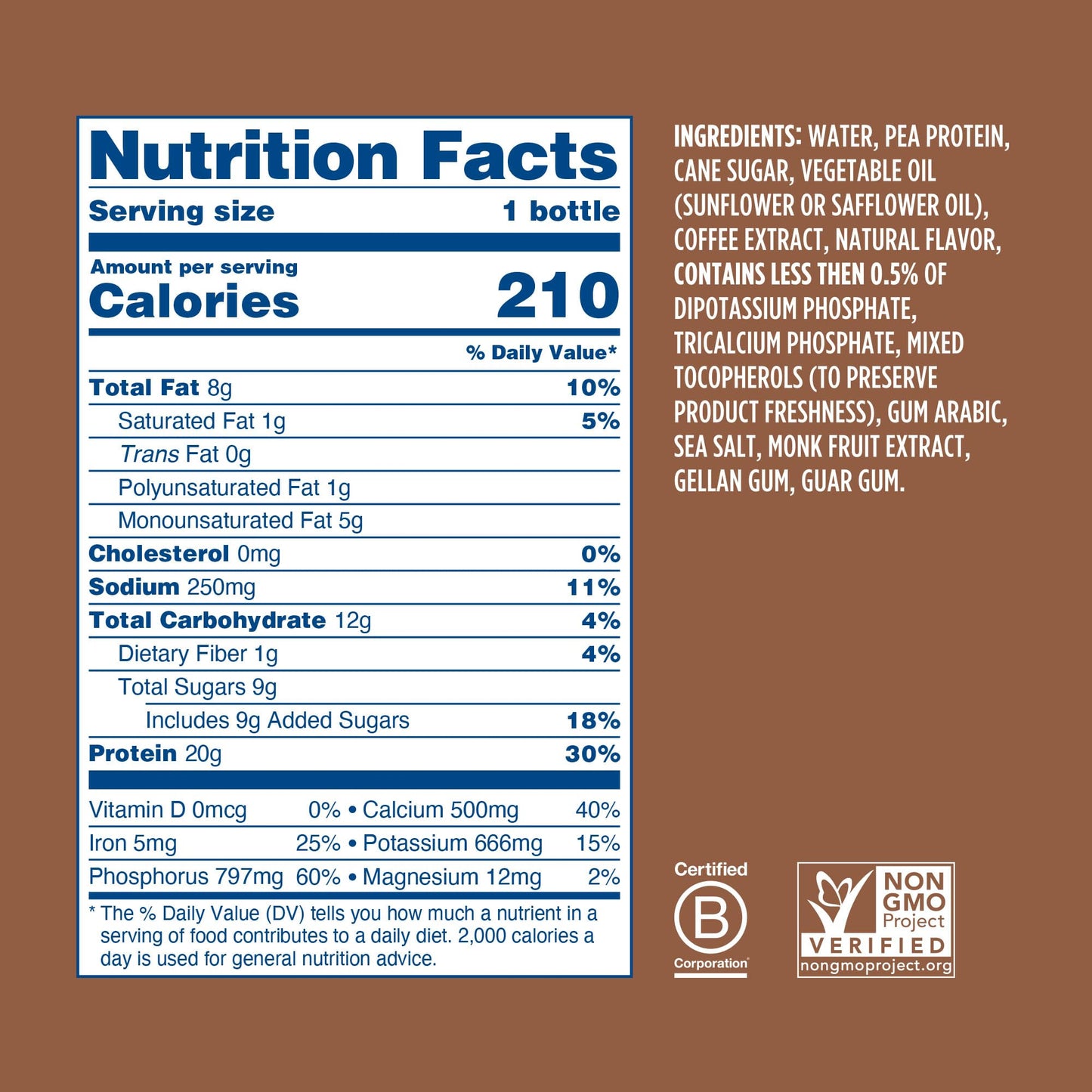 Ripple Vegan Protein Shake, Coffee Flavor, 20g Pea Protein, 12 oz, Pack of 12, Shelf Stable, Non-GMO, Gluten-Free