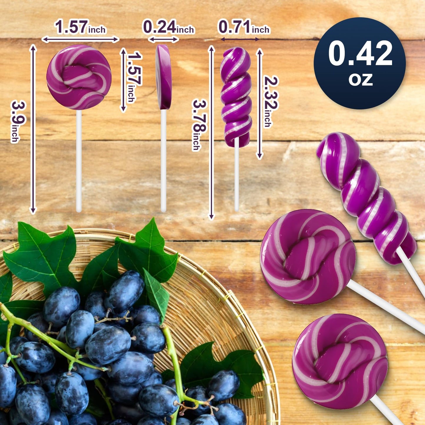 ZOFIA SWEET 32 Pack Twisty & Swirl Lollipops, Individually Wrapped, G  Flavor, Purple, No Artificial Dyes or Flavors