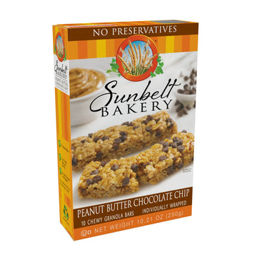 Sunbelt Bakery Peanut Butter Chocolate Chip Chewy Granola Bars, 10 Bars In Each Box, No Preservatives (3 Boxes)