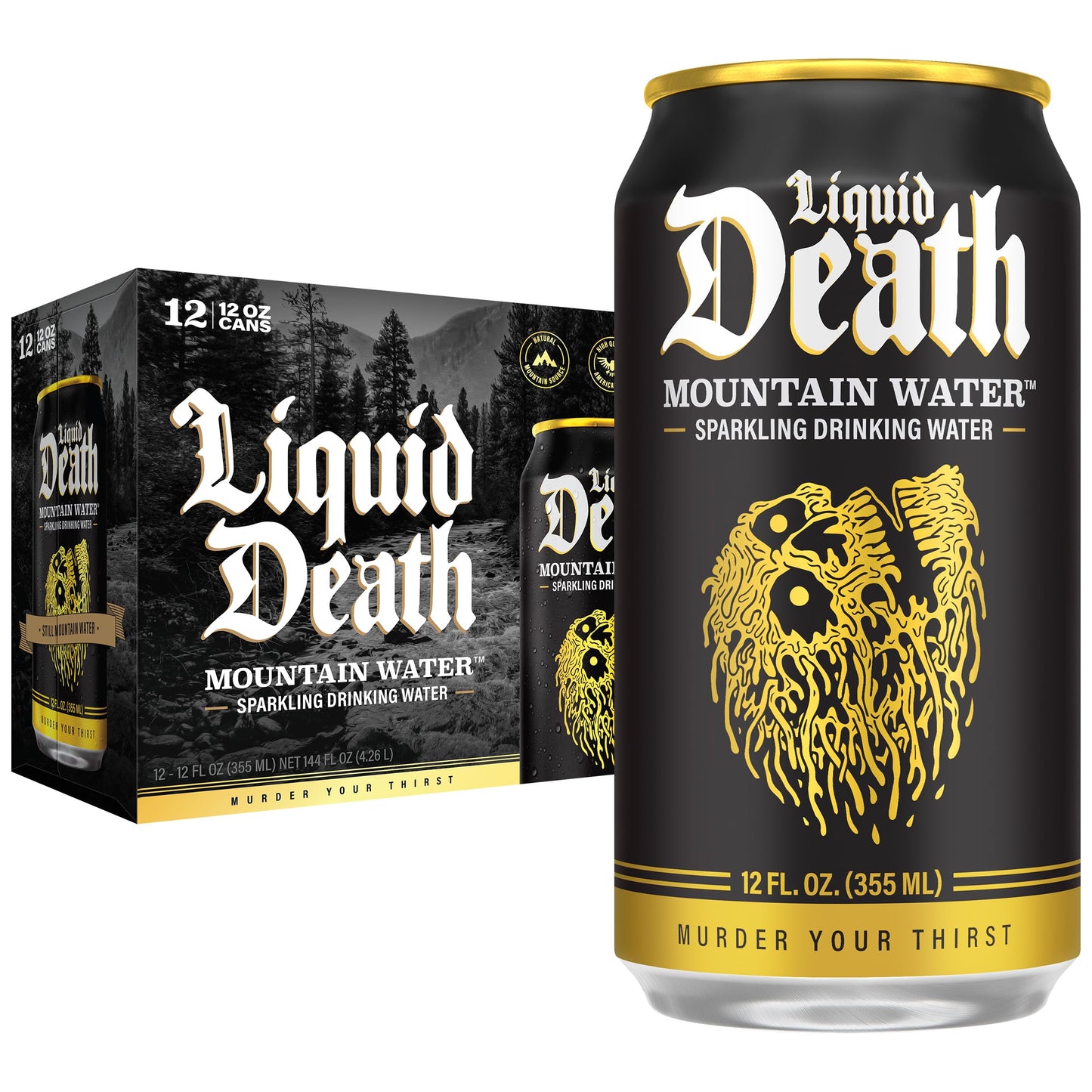 Liquid Death Sparkling Mountain Water, 12-Pack, 12oz Cans, Infinitely Recyclable, Natural Mountain Source